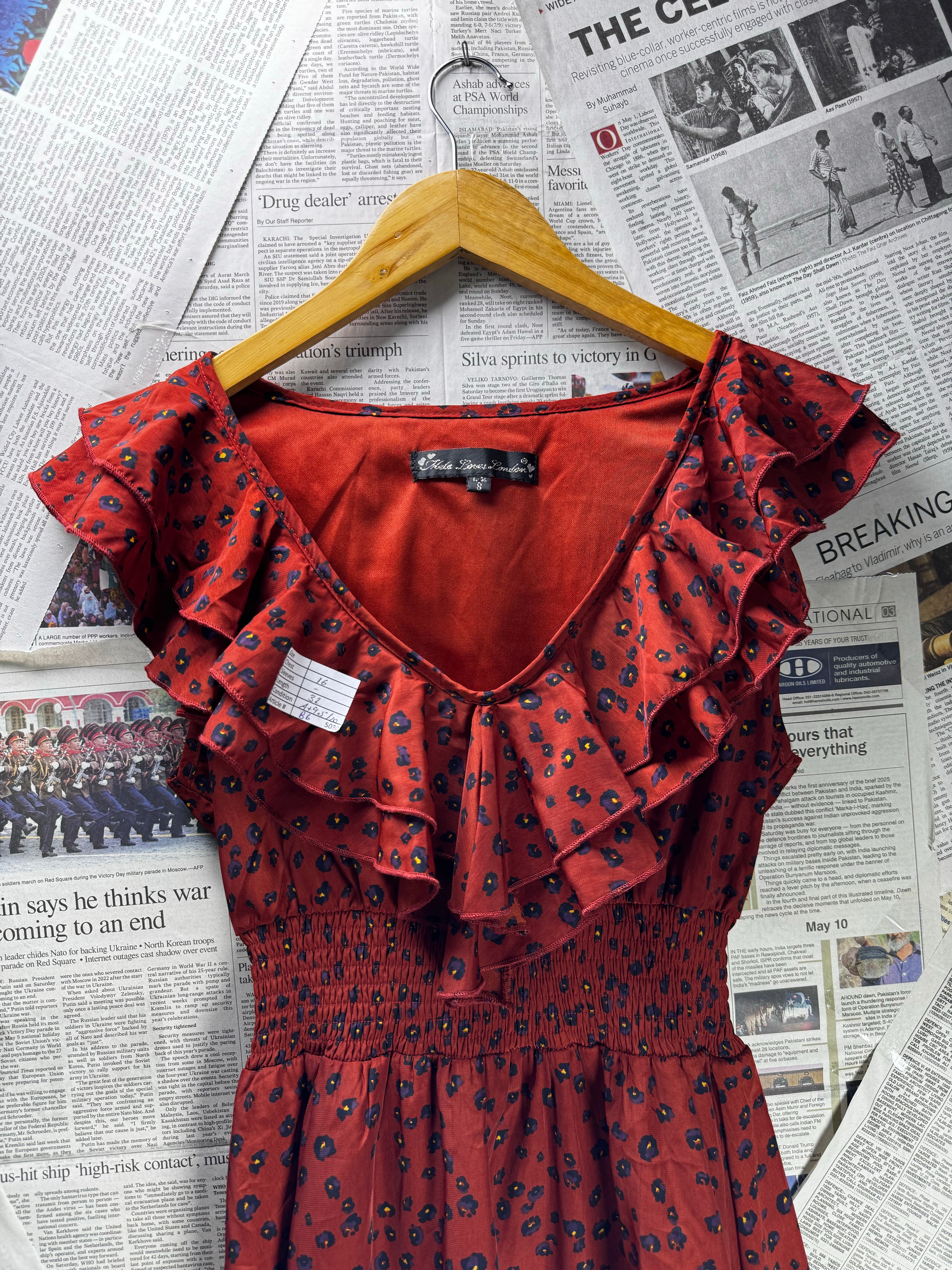 Kela Loves London® XS | Bust: 16" | Cheetah Animal Rust Red | Mini Dress | B6 - 5030 - Genuine Maal