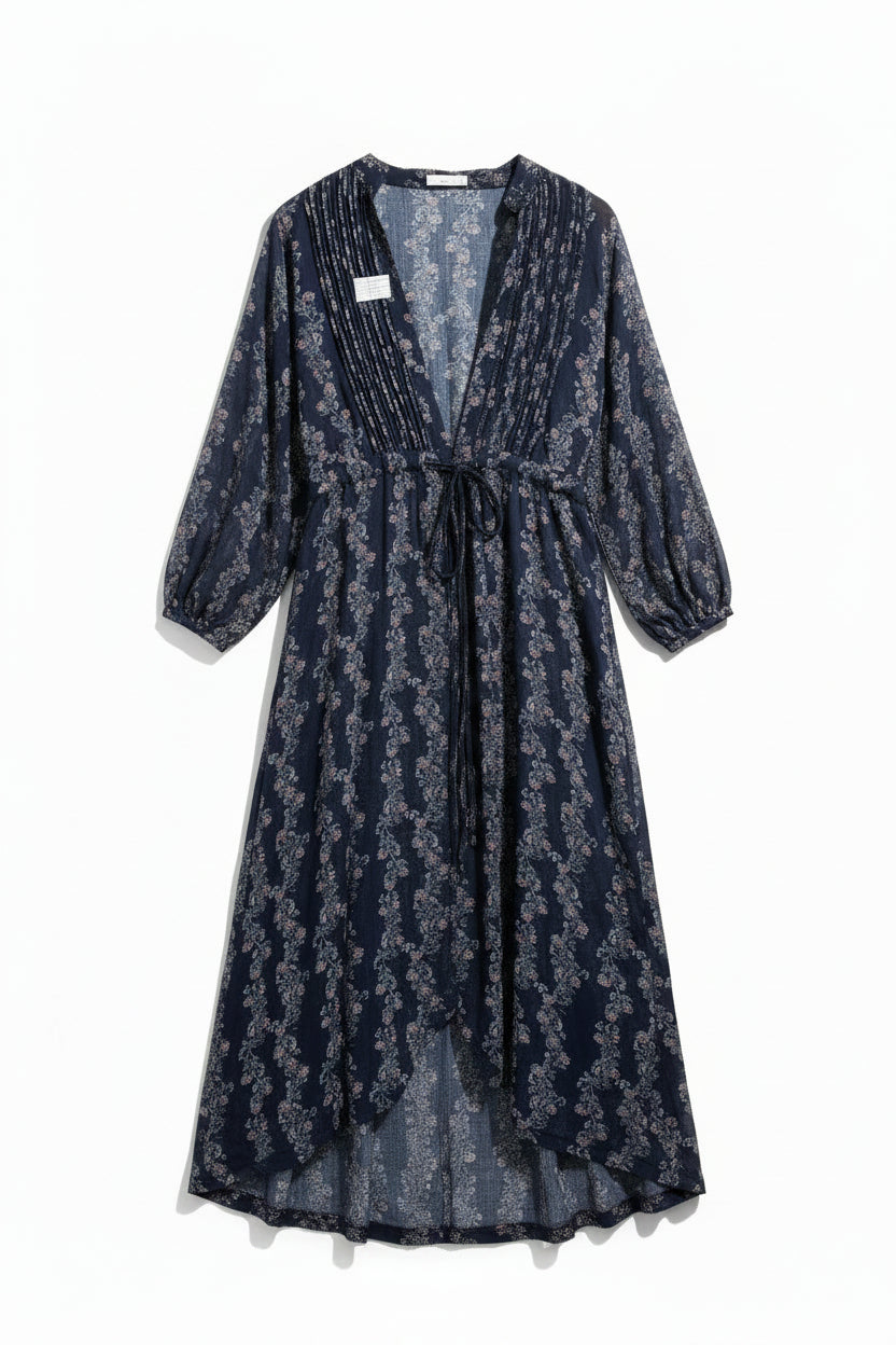 Aab® Medium | Bust: 19" | Dainty Floral Vine Navy Blue | Maxi Dress | B6 - 5382 - Genuine Maal