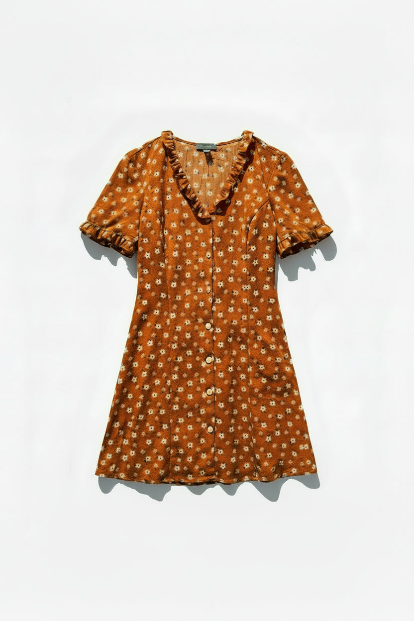 Primark® Large | Bust: 20.5" | Ditsy Floral Print Tawny Brown | Mini Dress | B6 - 5416 - Genuine Maal