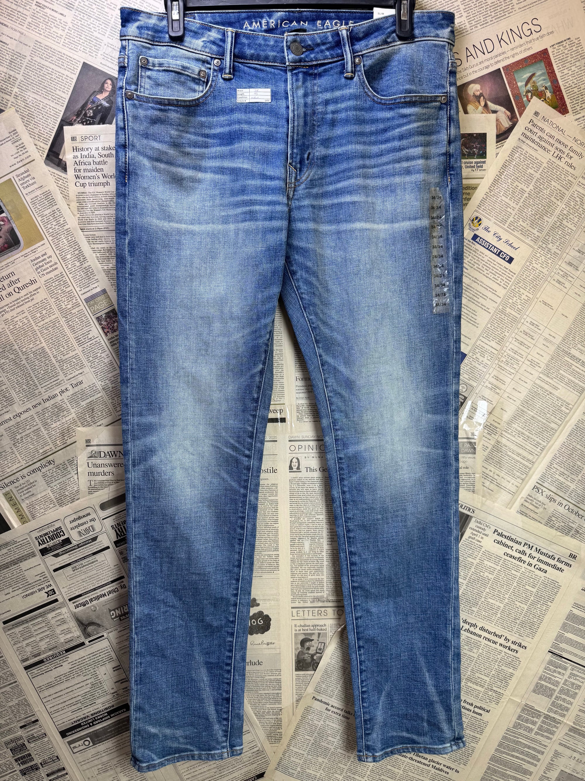 Americ*n Eagle® Waist: 34" | Blue | Slim Fit Denim Pants | Cotton - Poly - Elastane | 1496 - Genuine Maal