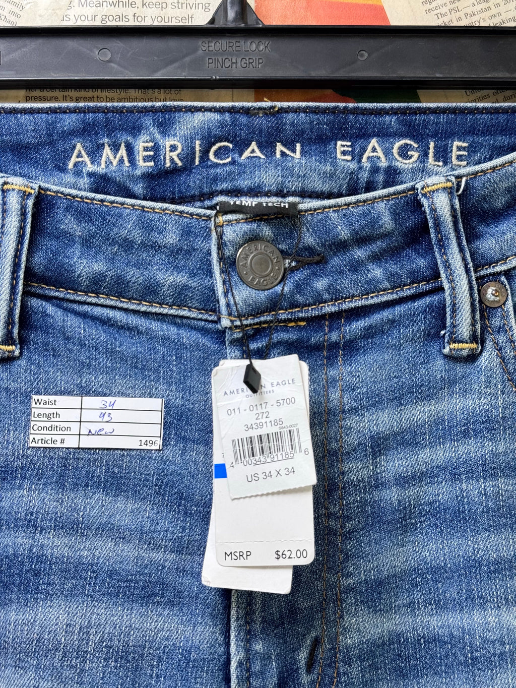 Americ*n Eagle® Waist: 34" | Blue | Slim Fit Denim Pants | Cotton - Poly - Elastane | 1496 - Genuine Maal