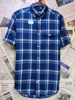 Next® Small | Chest: 21" | Blue Plaid | Shirt | Linen - Cotton | 3865 - Genuine Maal