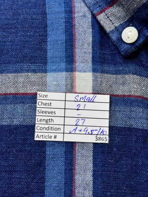 Next® Small | Chest: 21" | Blue Plaid | Shirt | Linen - Cotton | 3865 - Genuine Maal