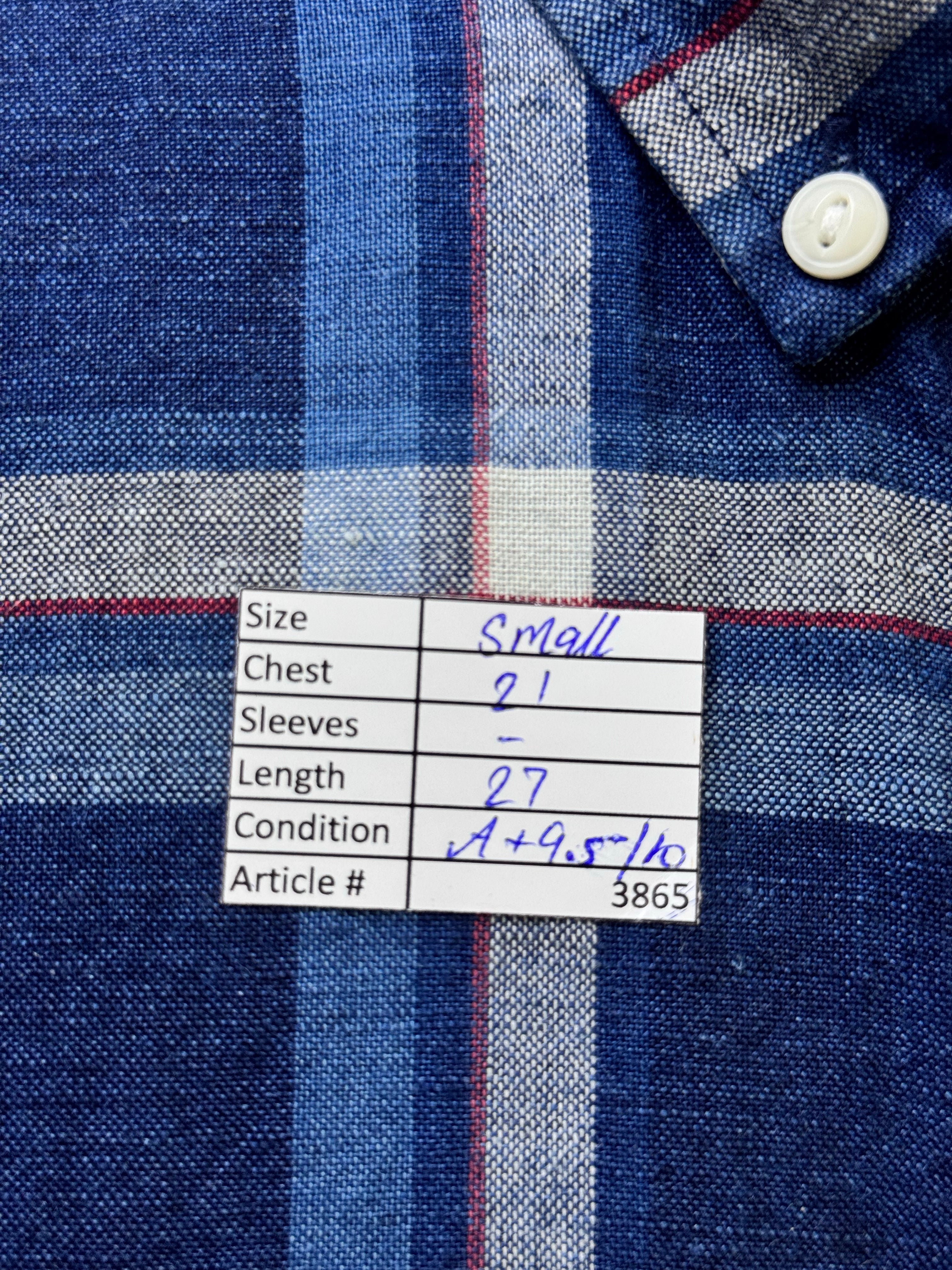 Next® Small | Chest: 21" | Blue Plaid | Shirt | Linen - Cotton | 3865 - Genuine Maal