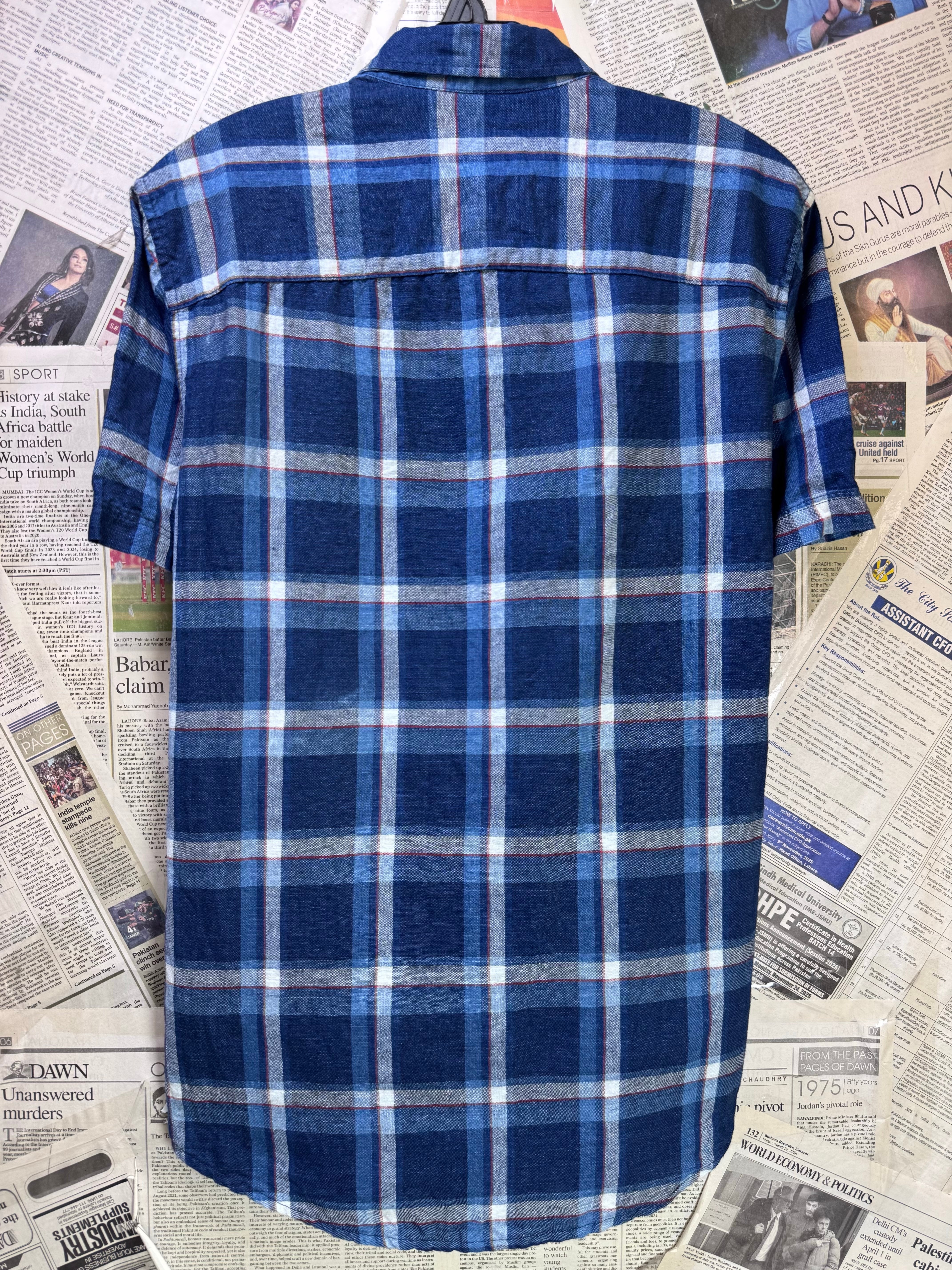 Next® Small | Chest: 21" | Blue Plaid | Shirt | Linen - Cotton | 3865 - Genuine Maal