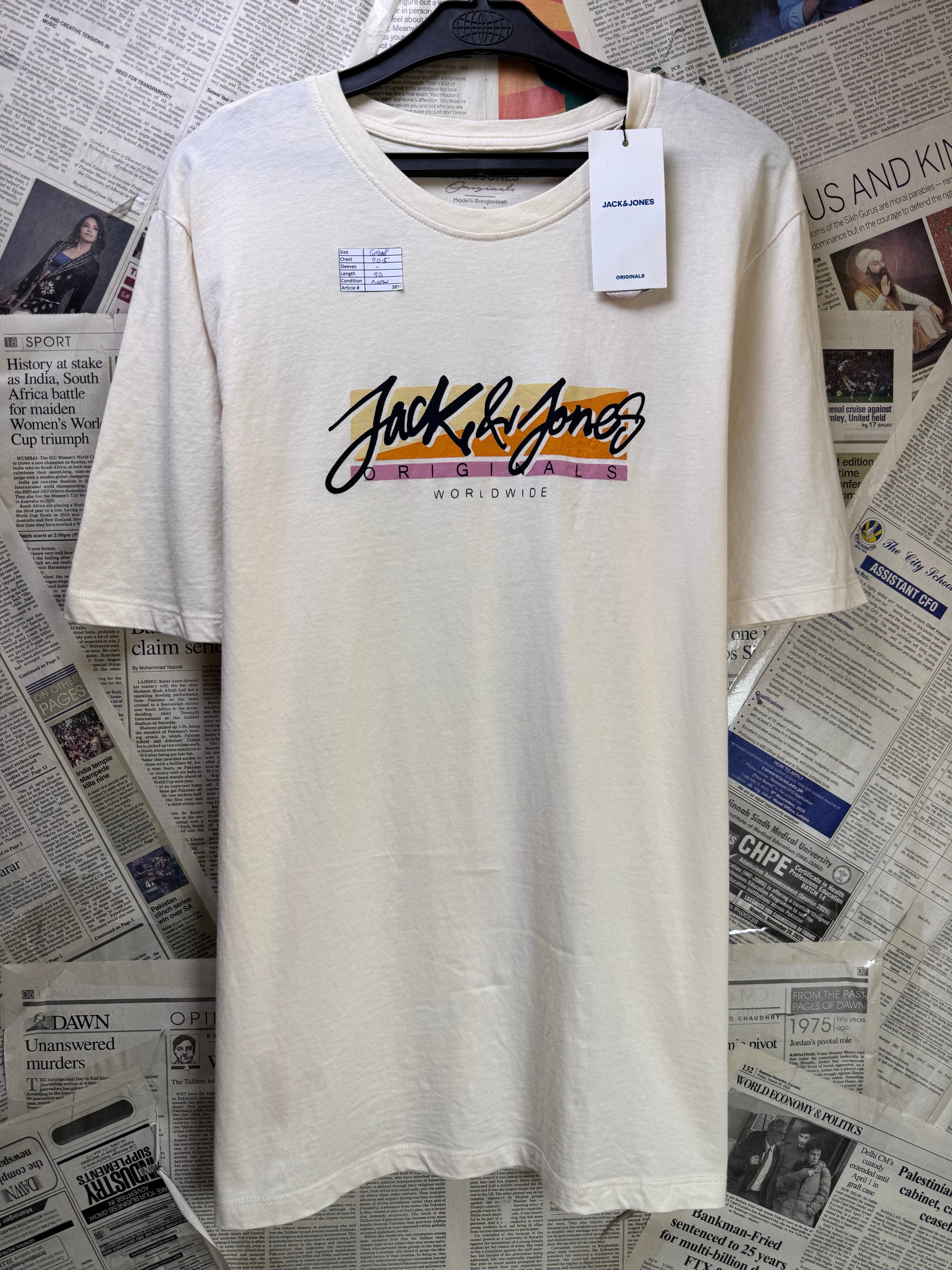 Jack&Jones® Small | Chest: 20.5" | Cream | T-Shirt | Cotton | 3850 - Genuine Maal