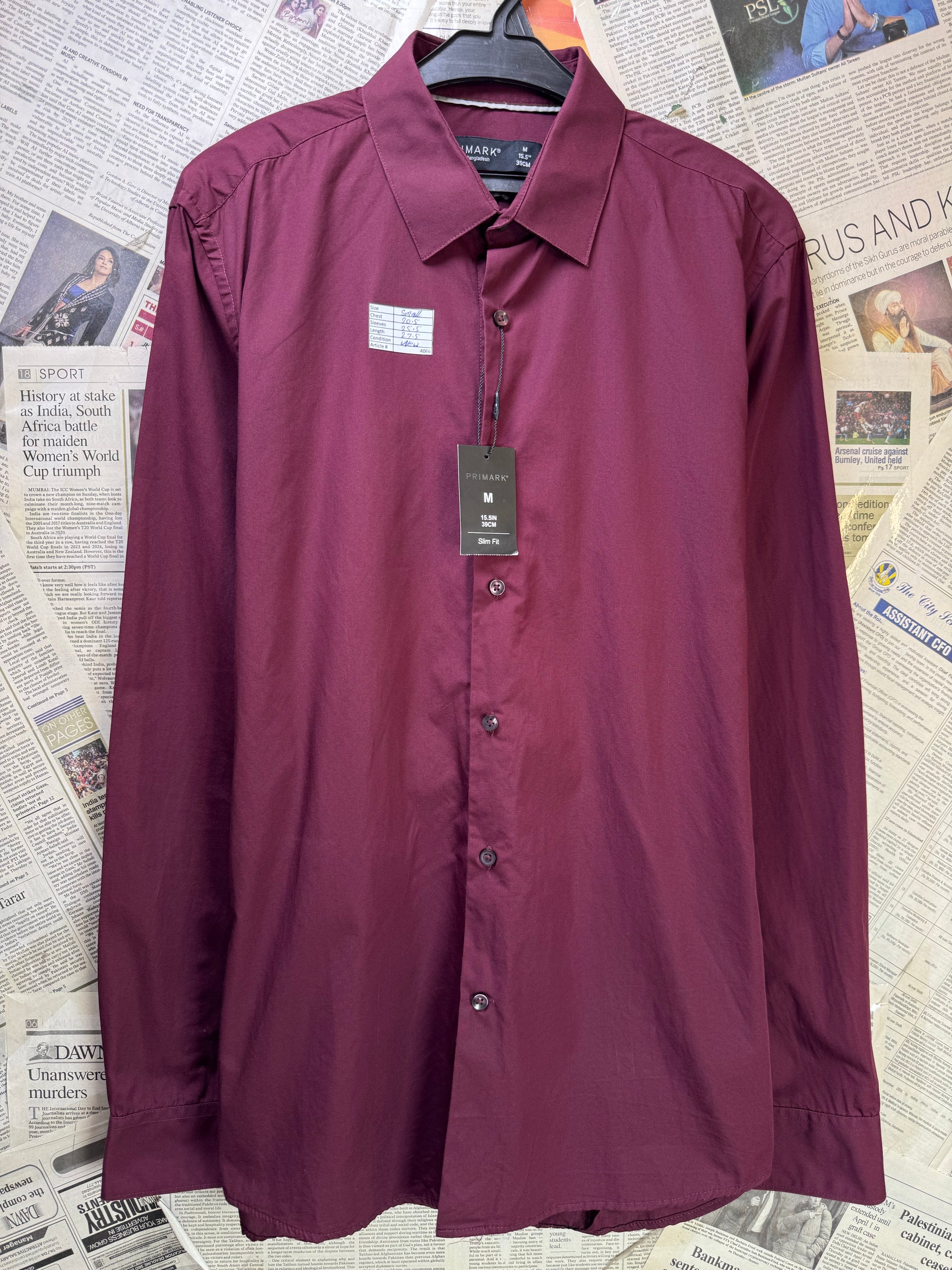 Primark® Small | Chest: 20.5" | Maroon | Shirt | Cotton | 4066 - Genuine Maal