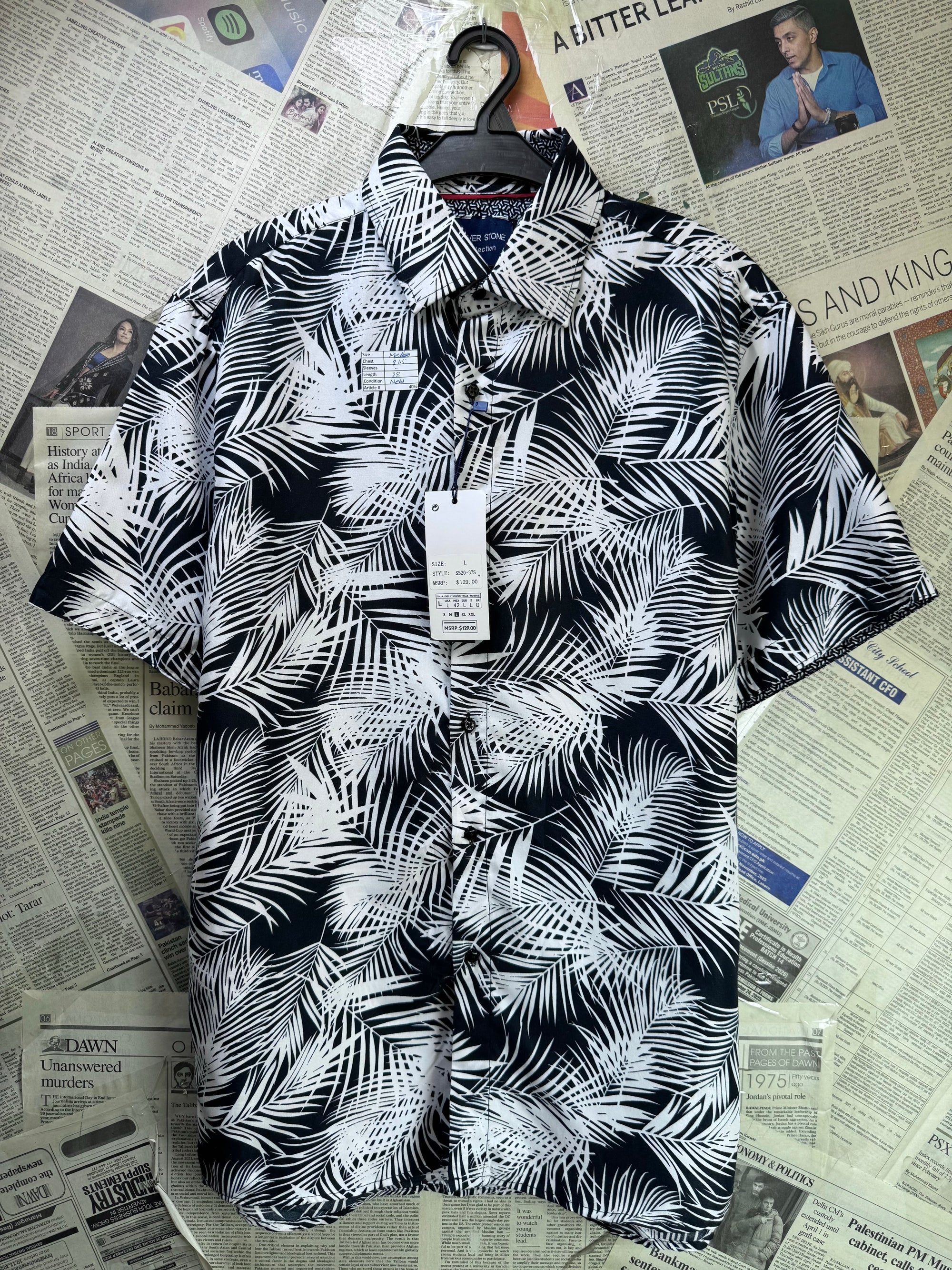 Silver Stone® Medium | Chest: 21.5" | White with Floral Print | Camp Shirt | Cotton - Poly | 4056 - Genuine Maal