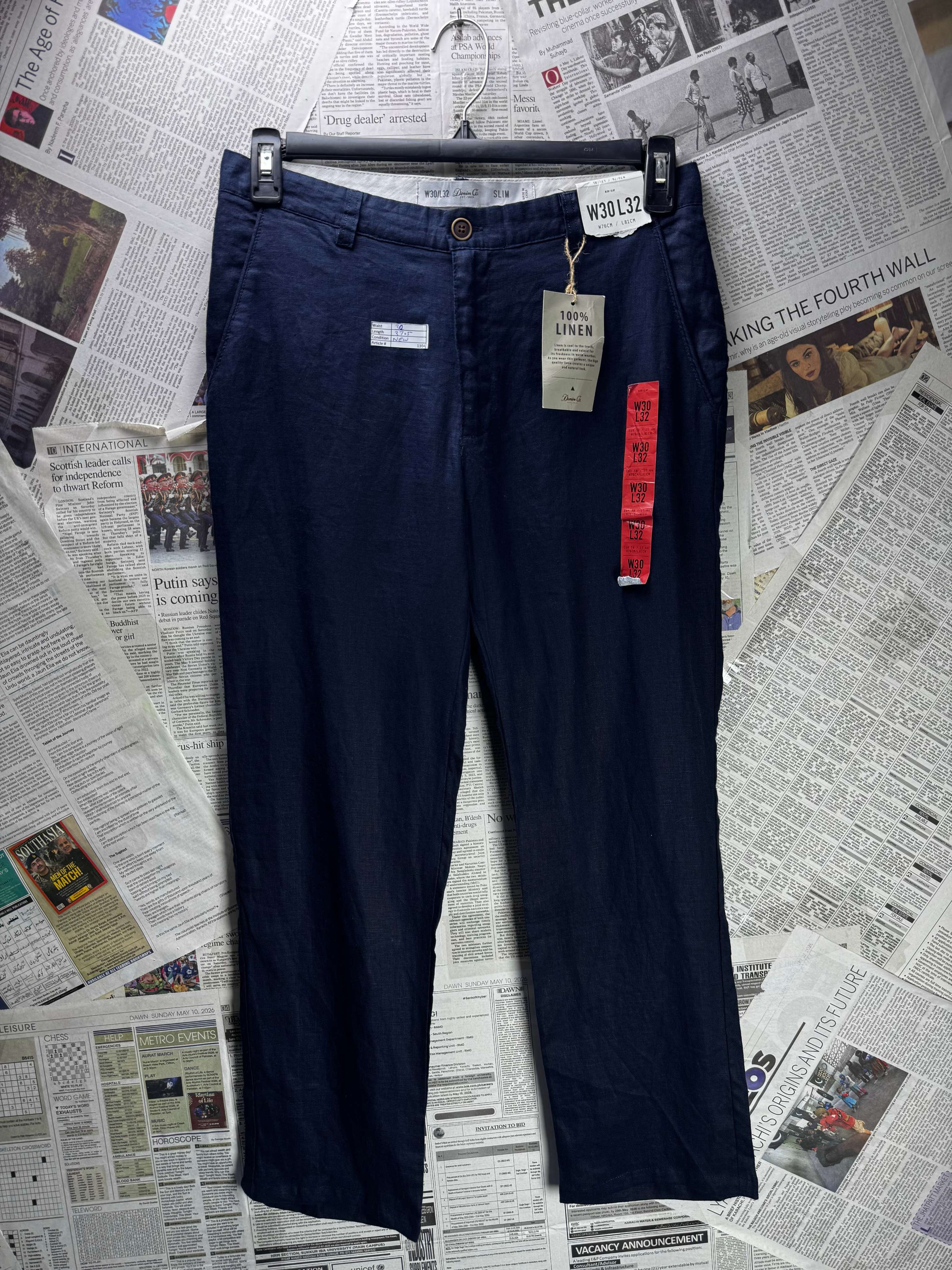 Denim Co.® Waist: 30" | Blue | Slim Chino Pant | Linen | 1104 - Genuine Maal