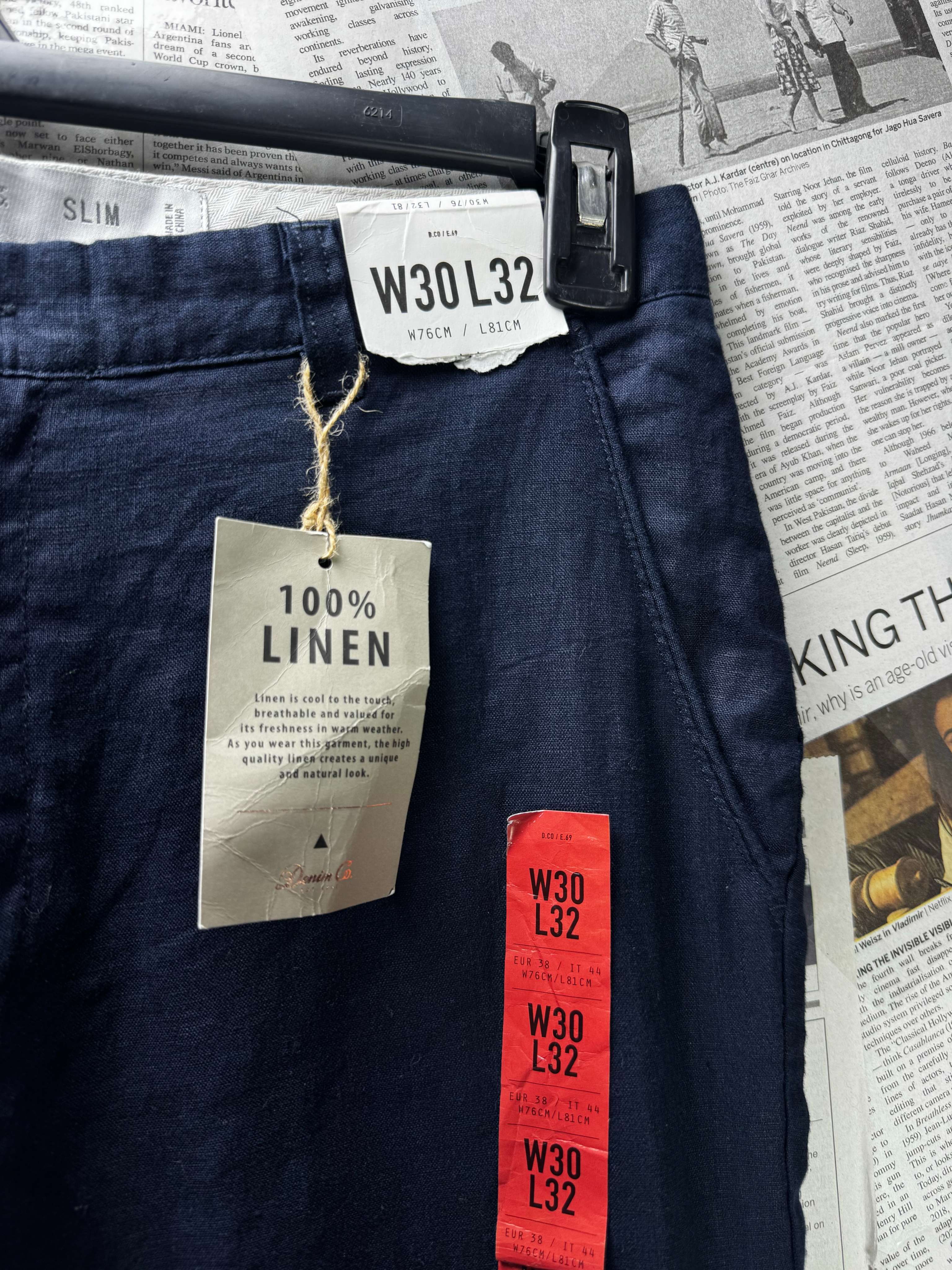 Denim Co.® Waist: 30" | Blue | Slim Chino Pant | Linen | 1104 - Genuine Maal