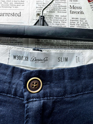 Denim Co.® Waist: 30" | Blue | Slim Chino Pant | Linen | 1104 - Genuine Maal