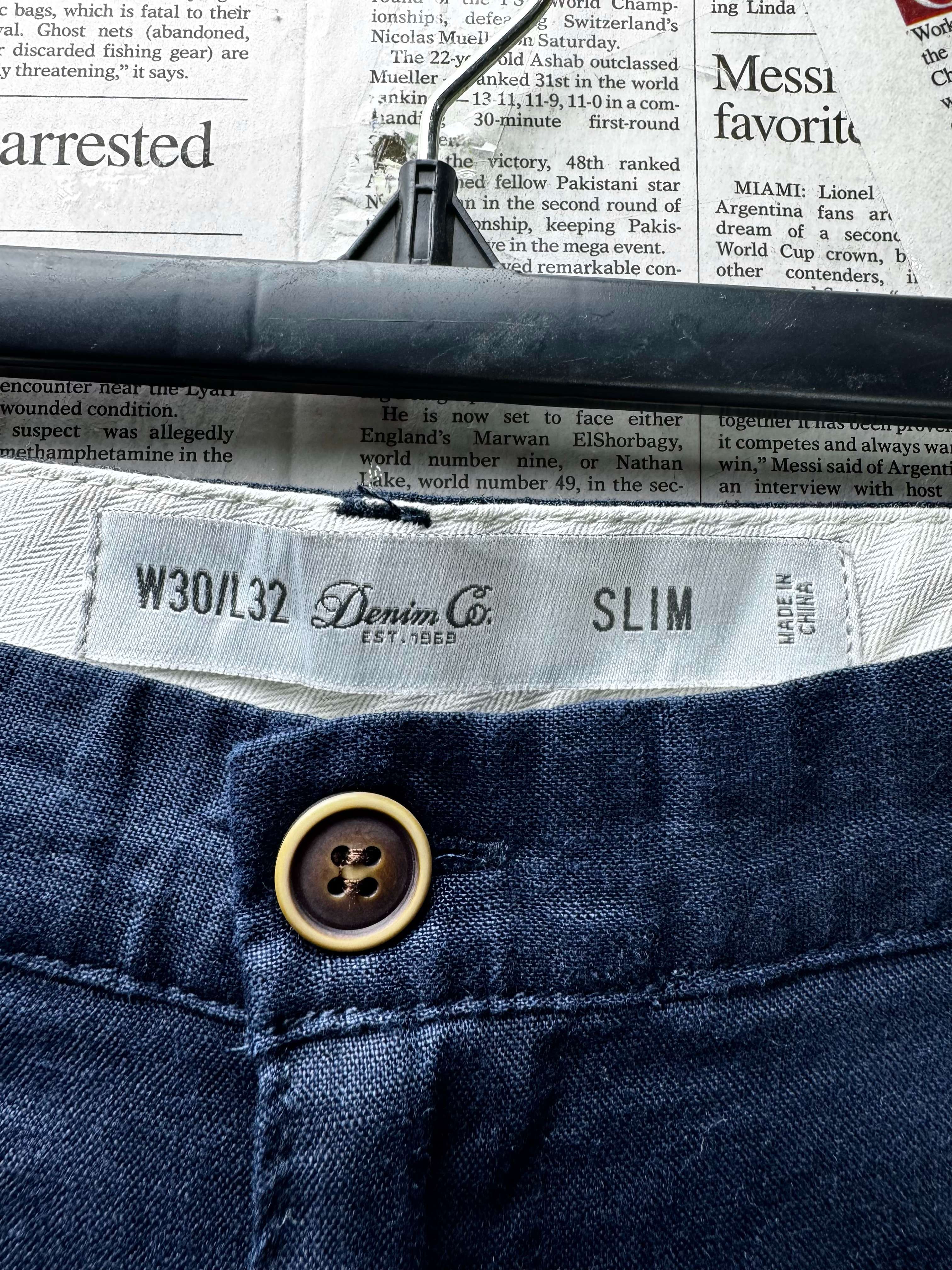 Denim Co.® Waist: 30" | Blue | Slim Chino Pant | Linen | 1104 - Genuine Maal