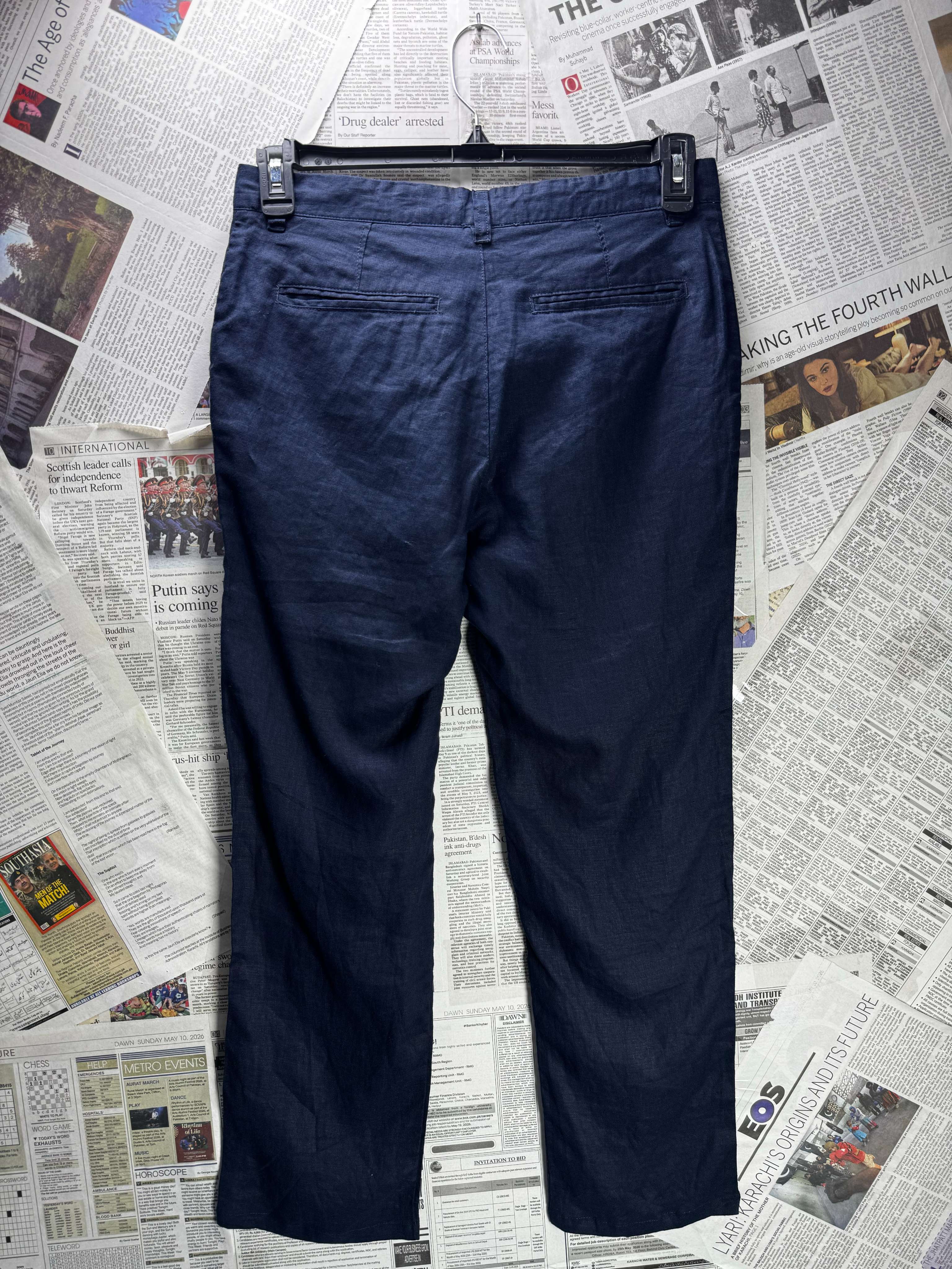 Denim Co.® Waist: 30" | Blue | Slim Chino Pant | Linen | 1104 - Genuine Maal