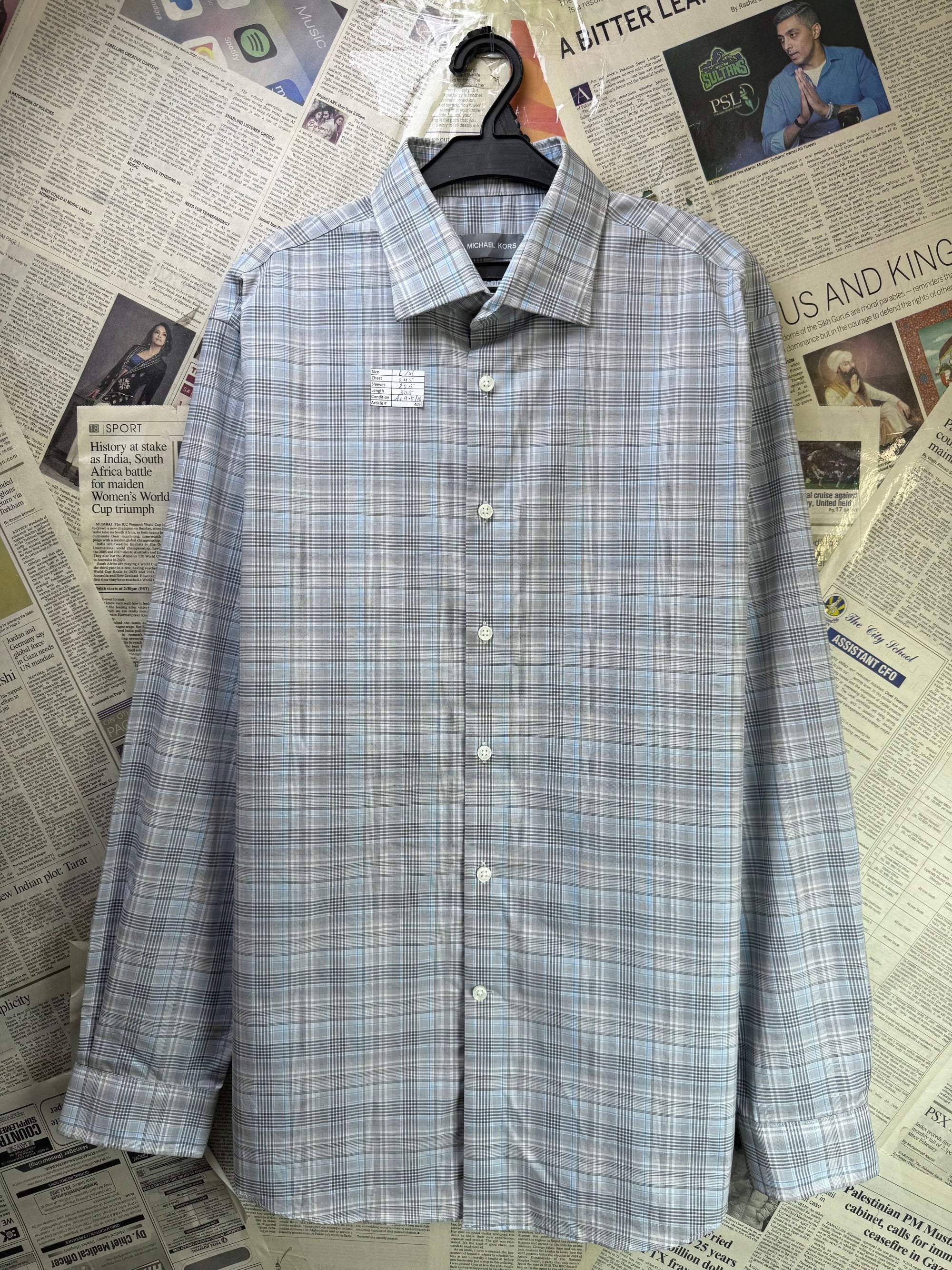 Michael Kors® L/XL | Chest: 24.5" | Grey Plaid | Shirt | Cotton - Elastane | 4058 - Genuine Maal