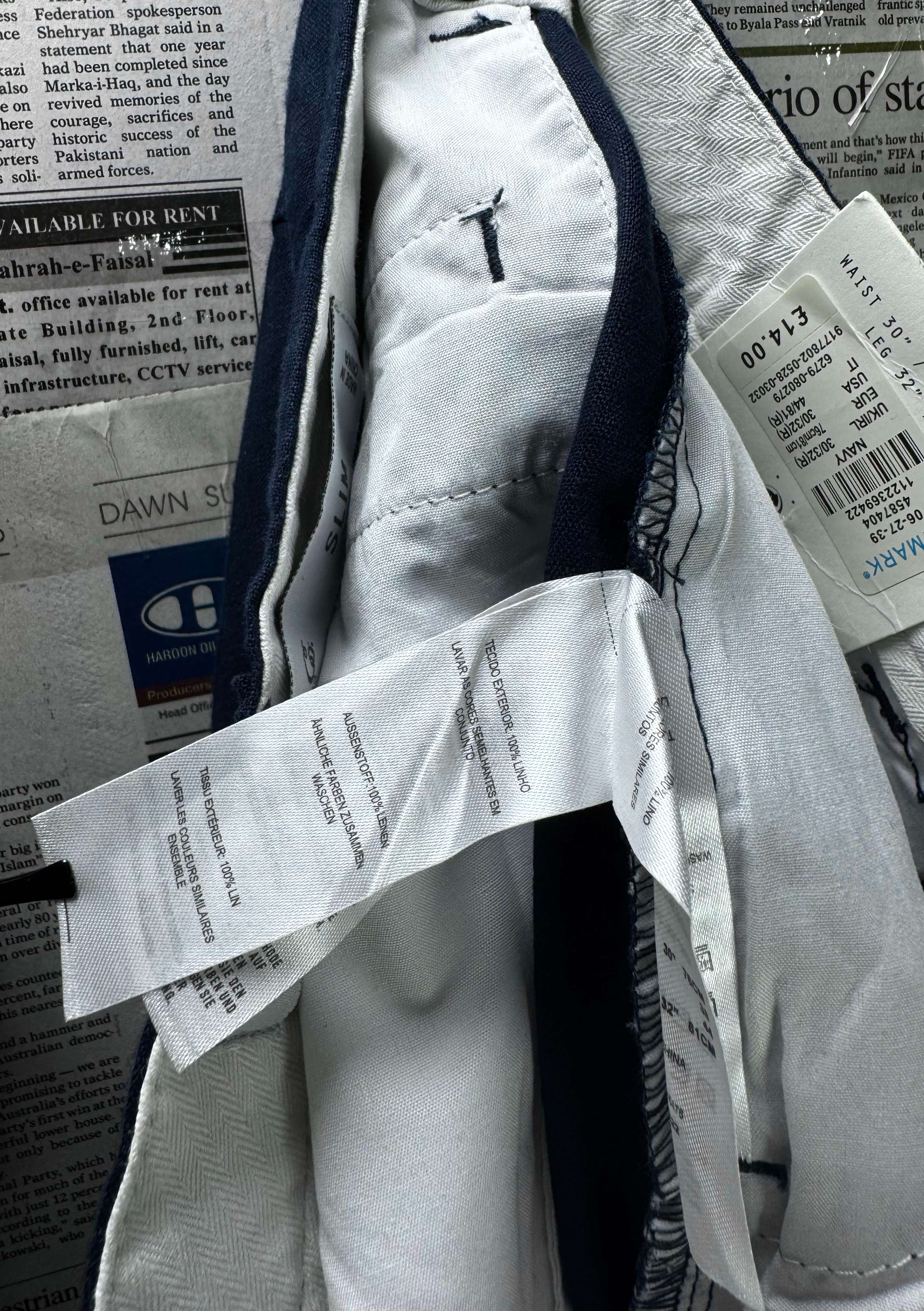 Denim Co.® Waist: 30" | Blue | Slim Chino Pant | Linen | 1104 - Genuine Maal