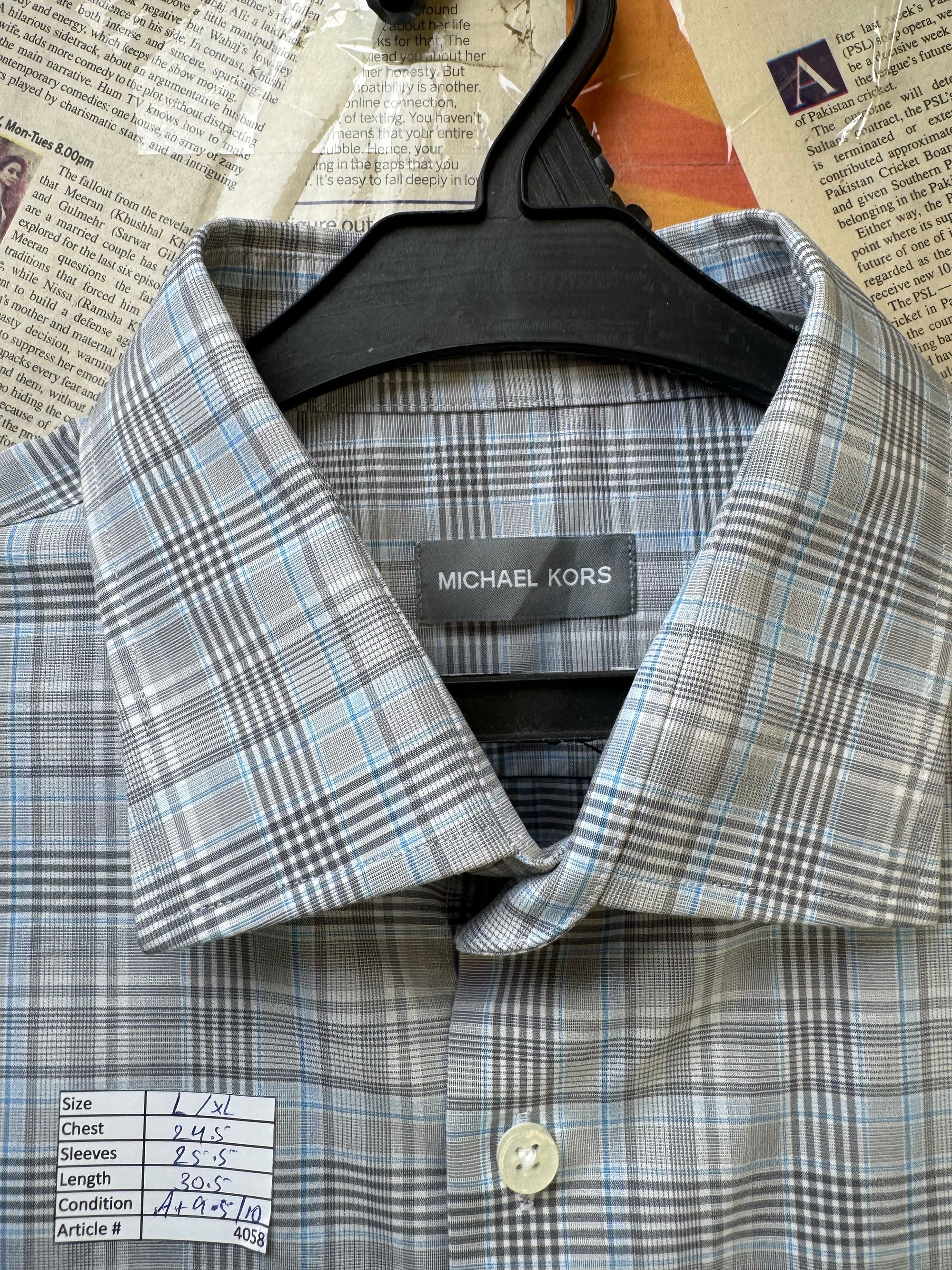Michael Kors® L/XL | Chest: 24.5" | Grey Plaid | Shirt | Cotton - Elastane | 4058 - Genuine Maal