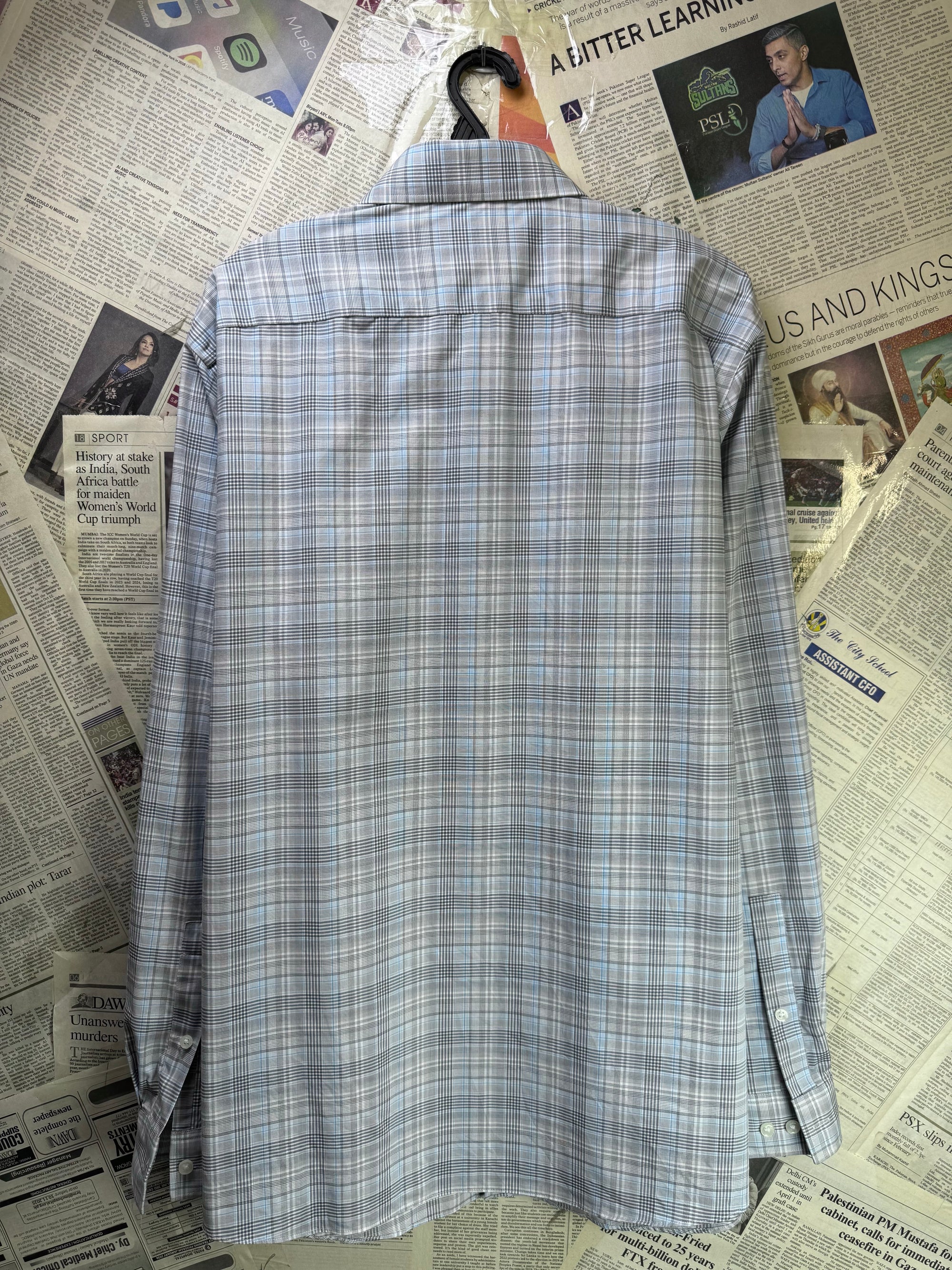 Michael Kors® L/XL | Chest: 24.5" | Grey Plaid | Shirt | Cotton - Elastane | 4058 - Genuine Maal