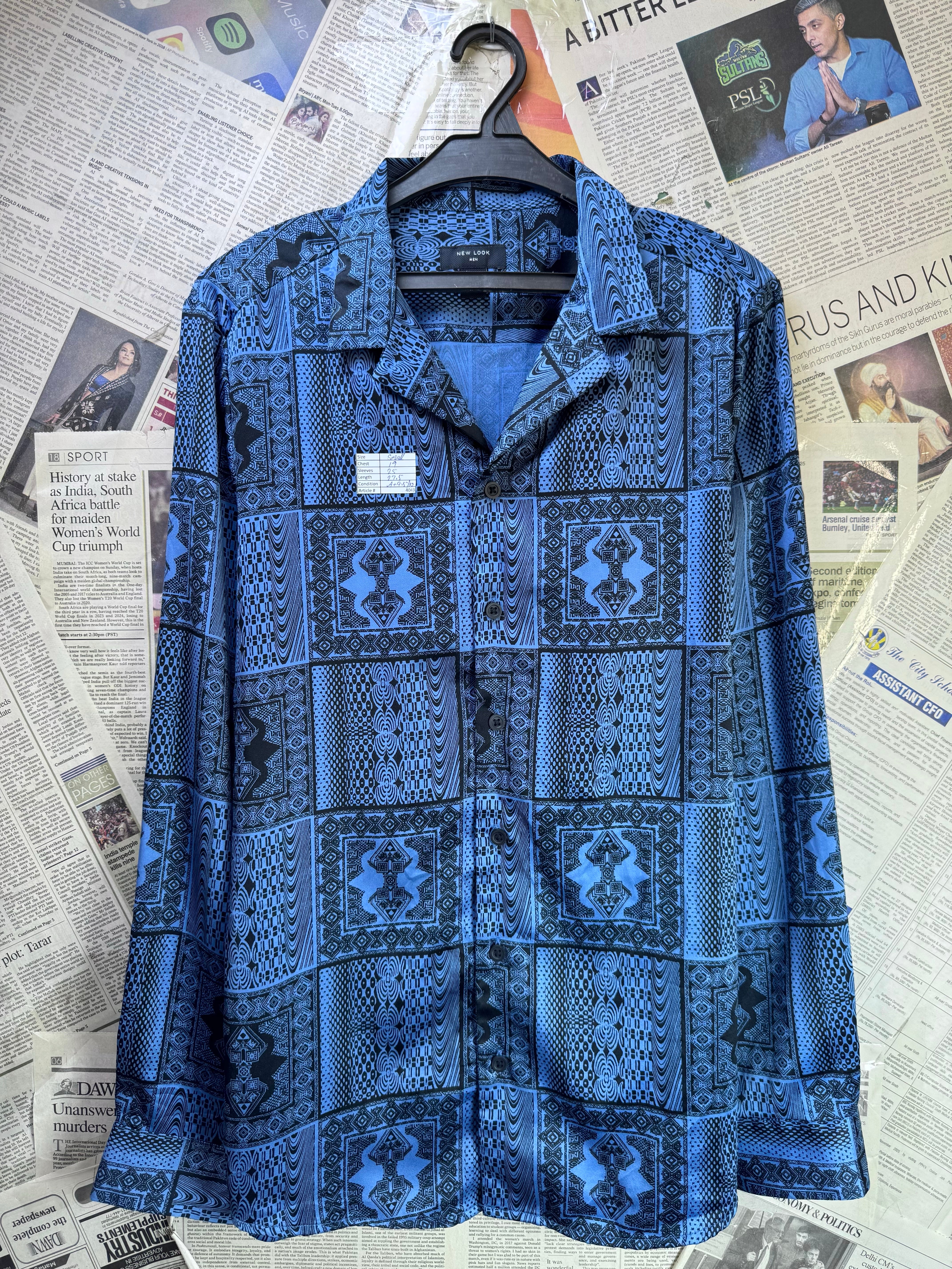 New Look® Small | Chest: 19" | Blue with Print | Peaked Collar Shirt | Poly | 4043 - Genuine Maal
