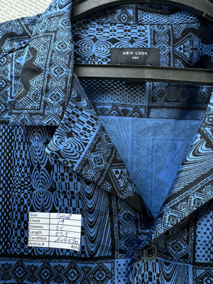 New Look® Small | Chest: 19" | Blue with Print | Peaked Collar Shirt | Poly | 4043 - Genuine Maal