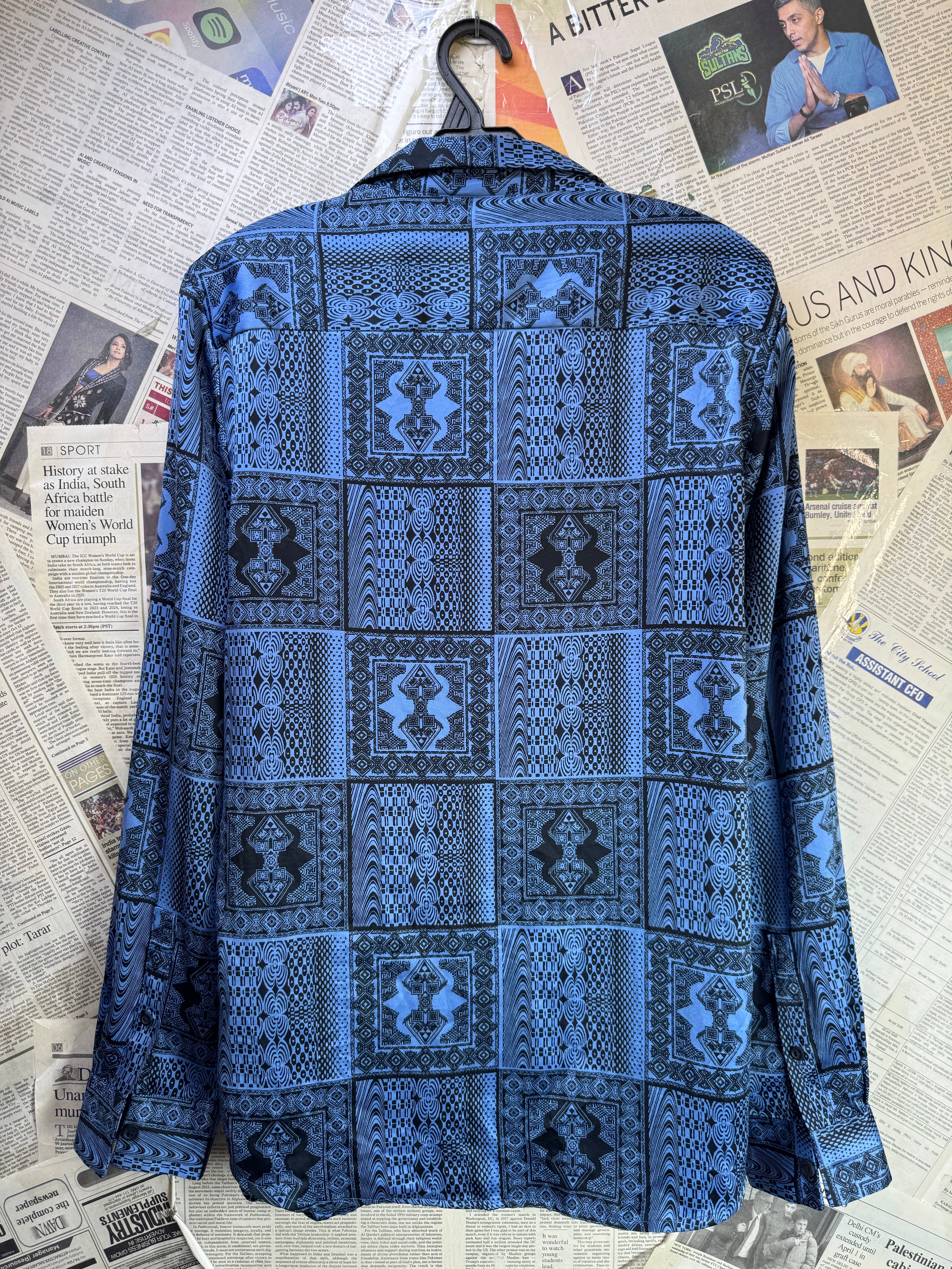 New Look® Small | Chest: 19" | Blue with Print | Peaked Collar Shirt | Poly | 4043 - Genuine Maal