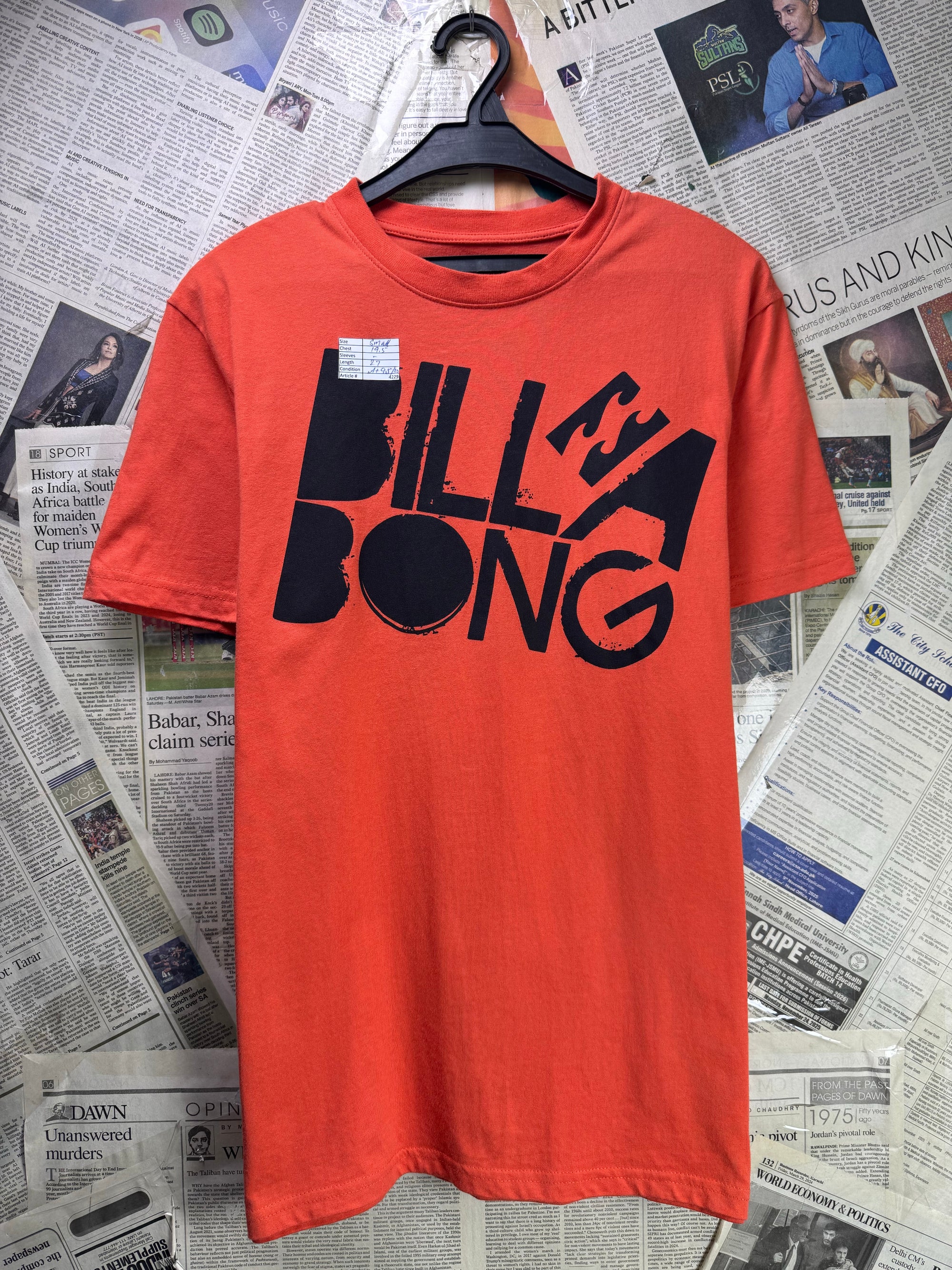 Billabong® Small | Chest: 19.5" | Orange | T-Shirt | Cotton | 4229 - Genuine Maal