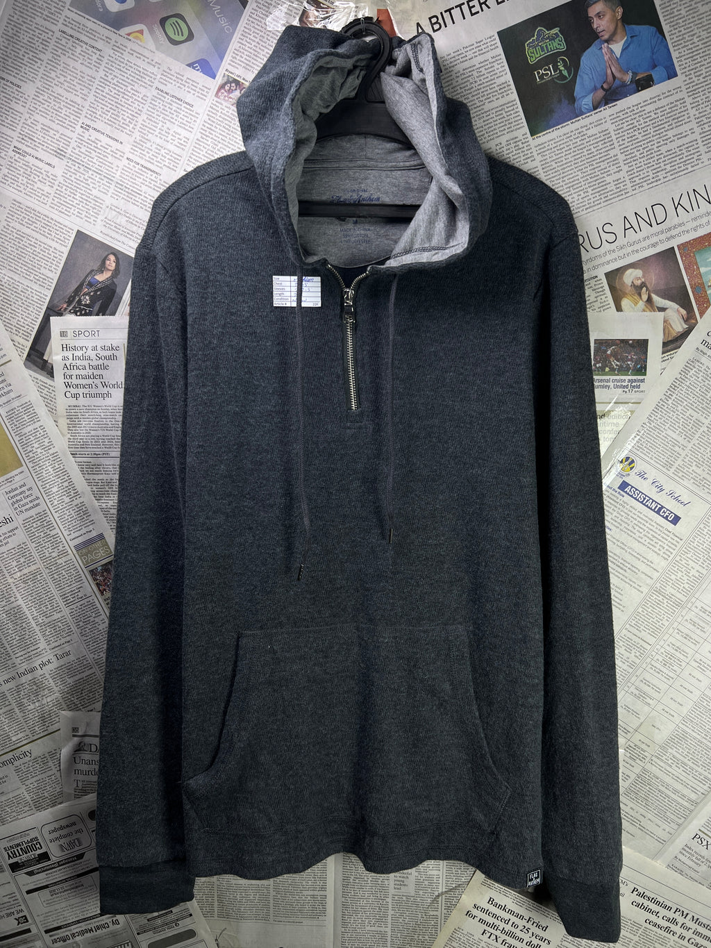 Flag & Anthem® Medium | Chest 21.5 | Charcoal | Quarter Zip Hoodie Pullover | Cotton Blend | 2262 - Genuine Maal