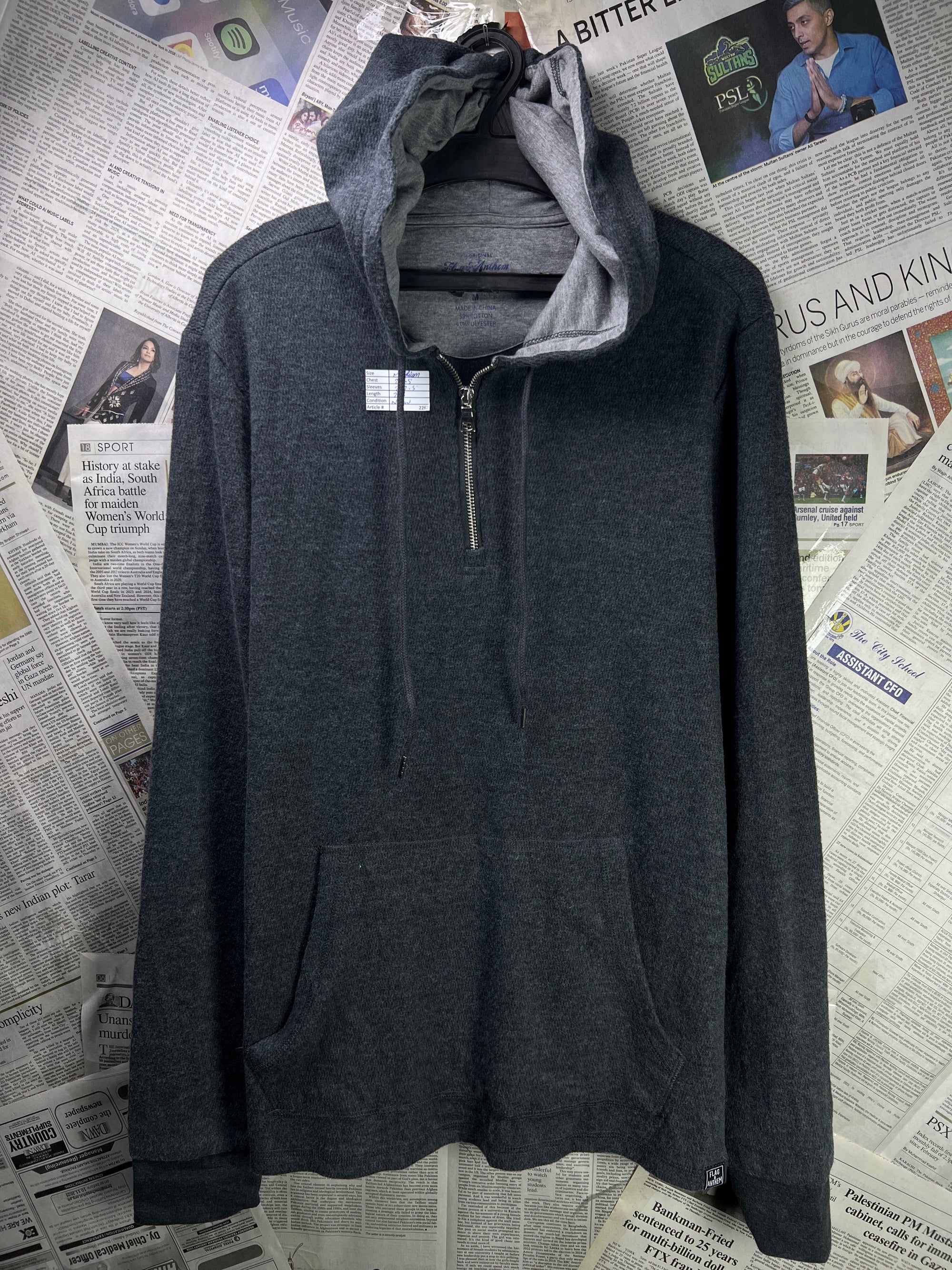 Flag & Anthem® Medium | Chest 21.5 | Charcoal | Quarter Zip Hoodie Pullover | Cotton Blend | 2262 - Genuine Maal