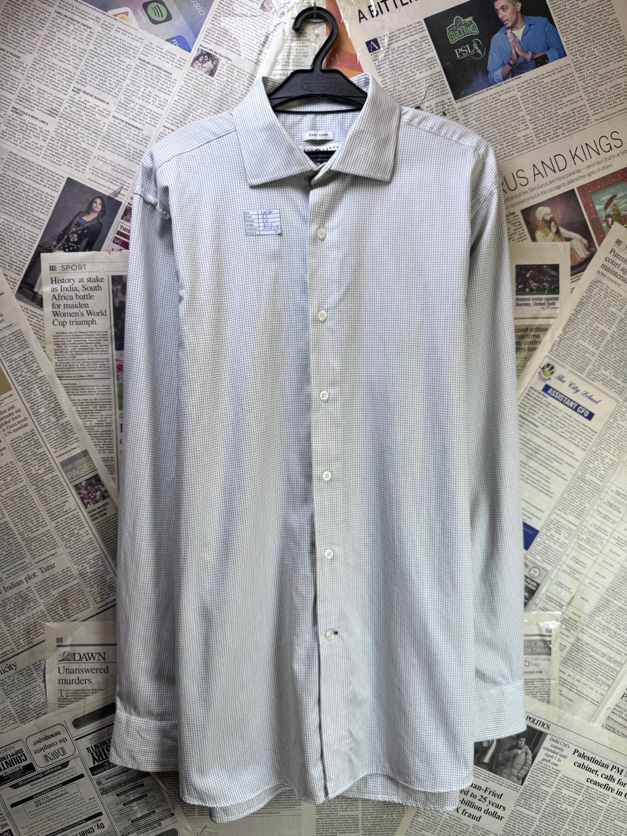 Joseph Abboud® Large | Chest: 23" | White & Grey | Shirt | Cotton | 4255 - Genuine Maal