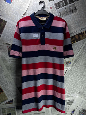 Burberry® Medium | Chest: 21.5" | Stripes | Polo | Cotton | 5415 - Genuine Maal