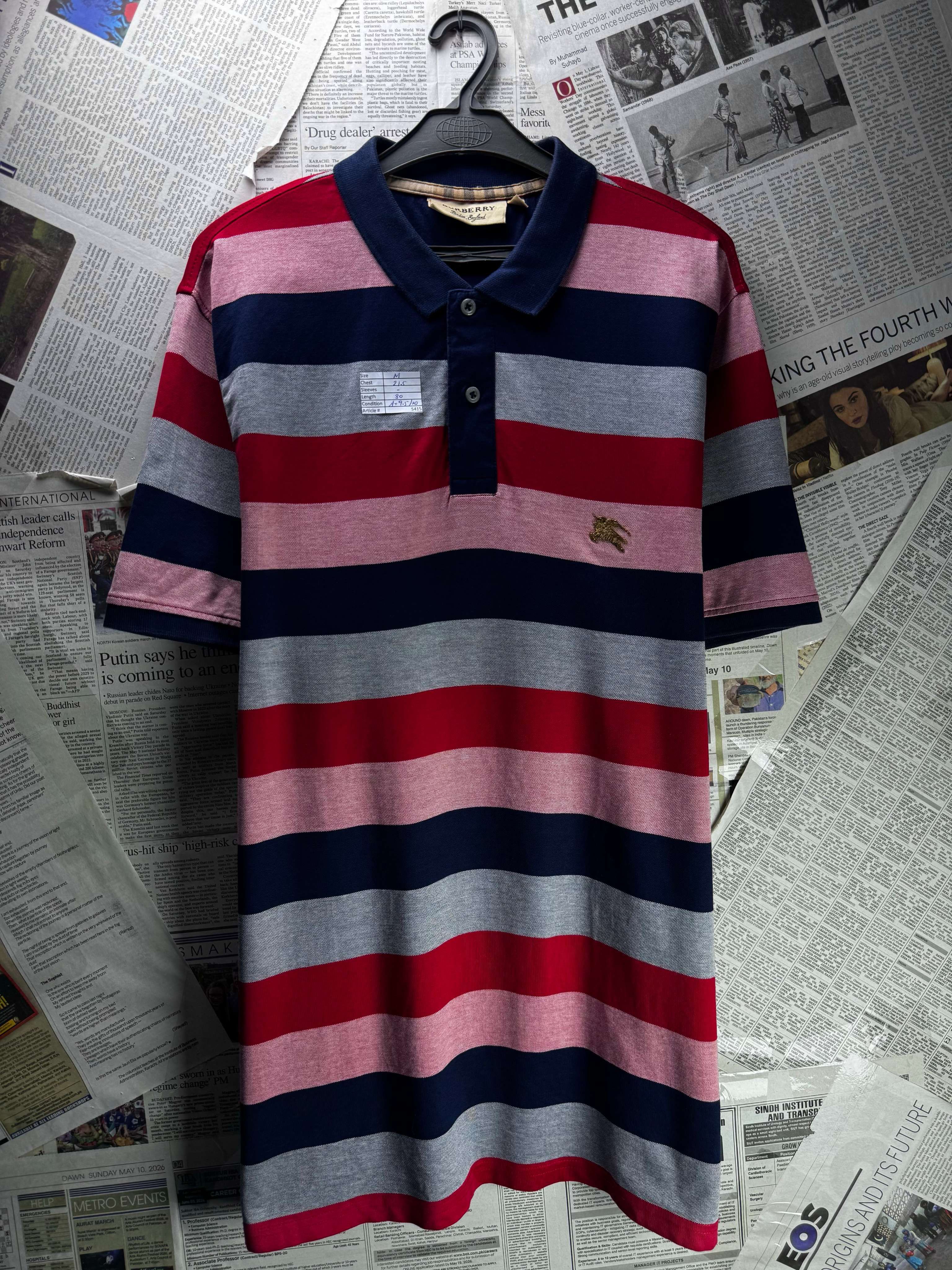 Burberry® Medium | Chest: 21.5" | Stripes | Polo | Cotton | 5415 - Genuine Maal