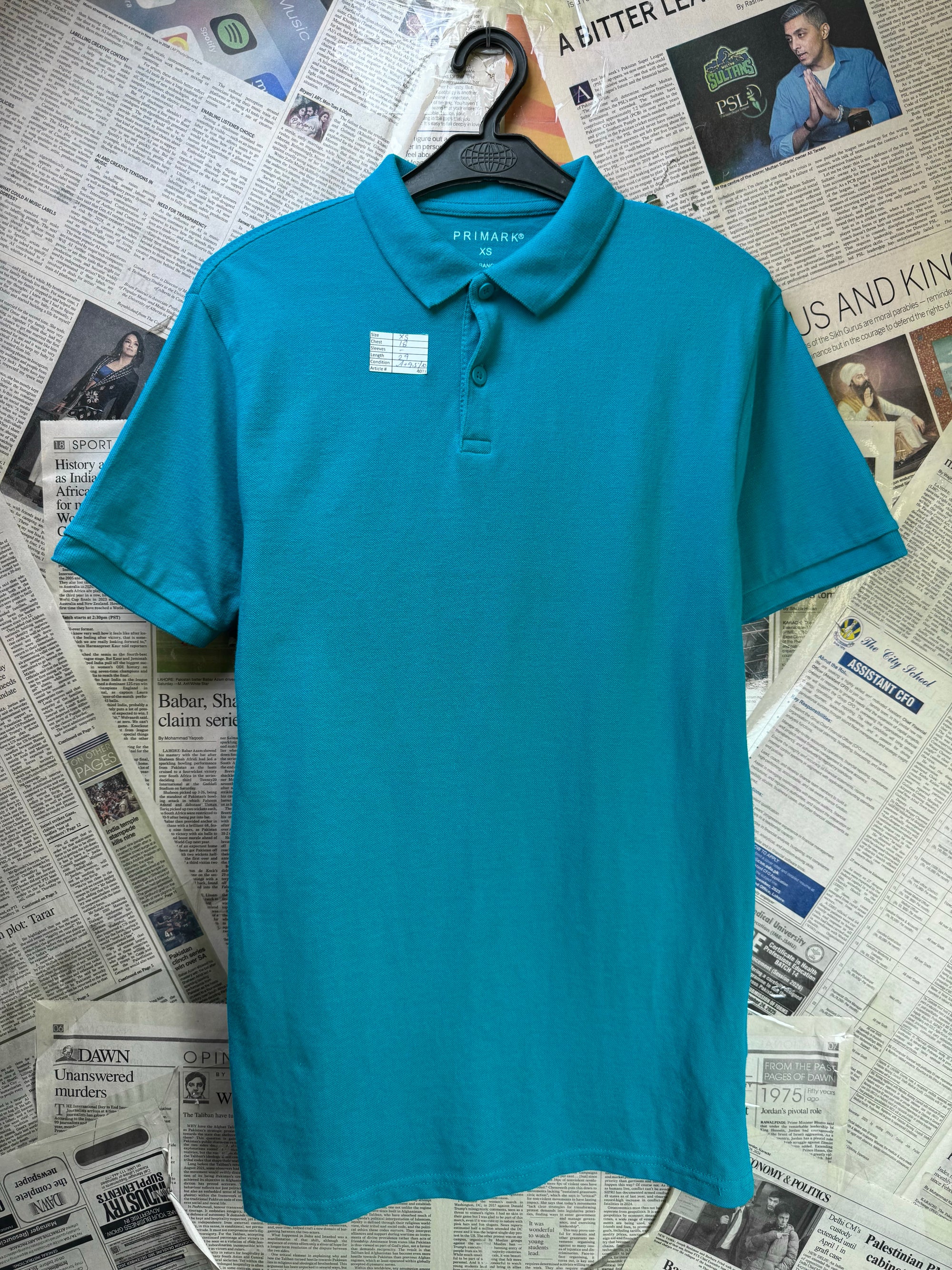 Primark® XS | Chest: 18" | Dark Cyan | Polo | Cotton | 4039 - Genuine Maal