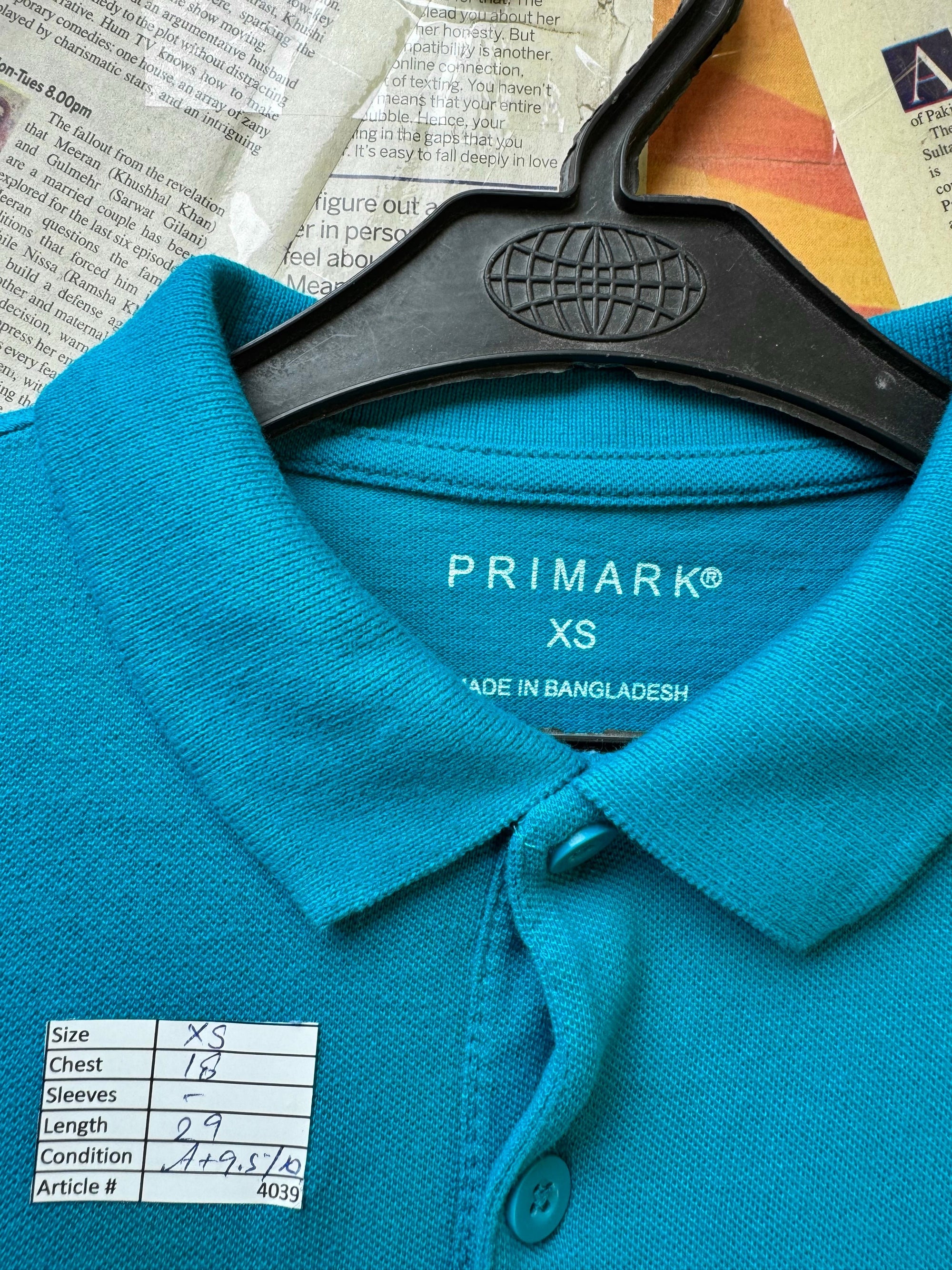 Primark® XS | Chest: 18" | Dark Cyan | Polo | Cotton | 4039 - Genuine Maal