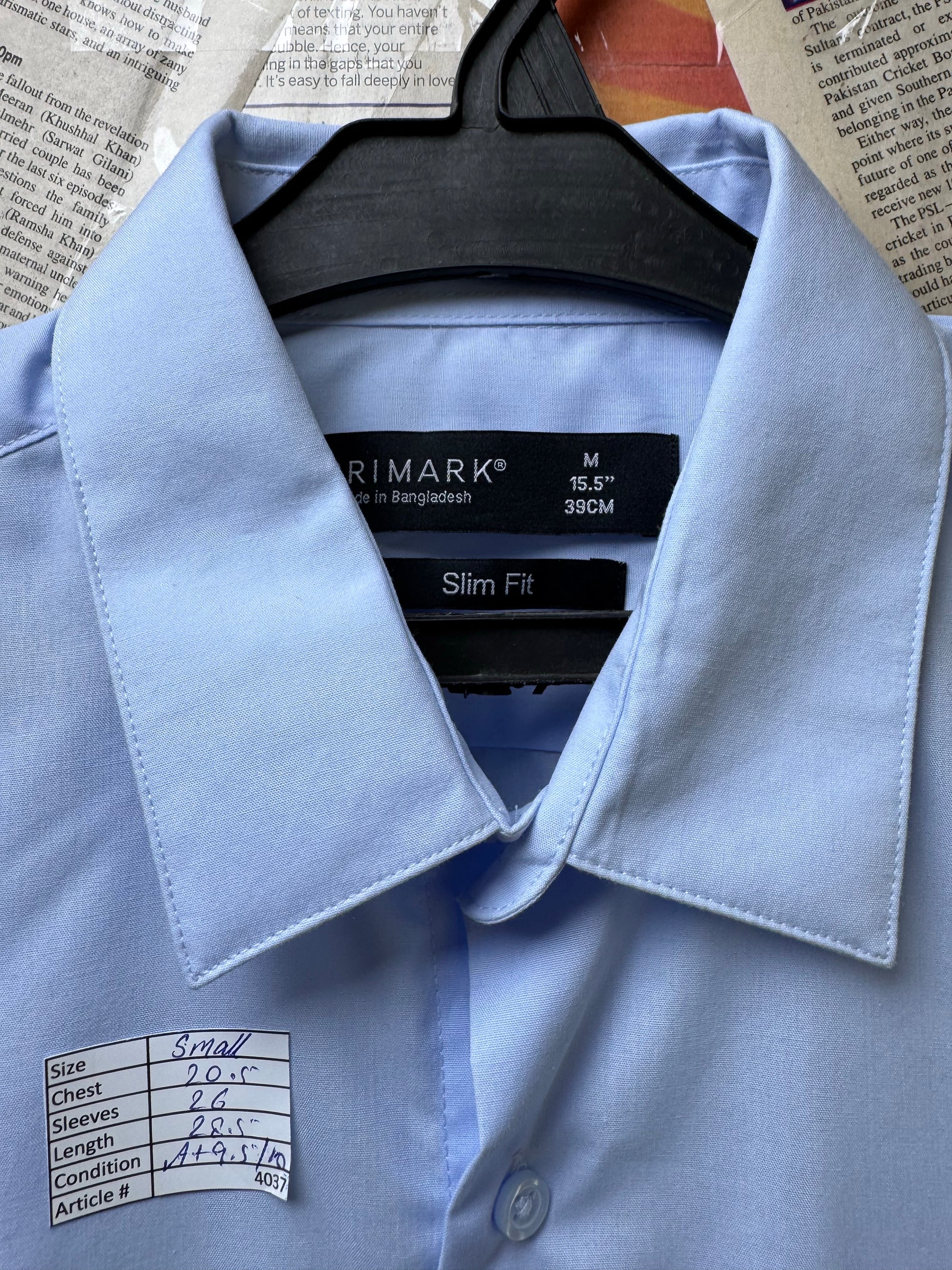 Primark® Small | Chest: 20.5" | Light Blue | 15.5" collar Shirt | Poly - Cotton | 4037 - Genuine Maal