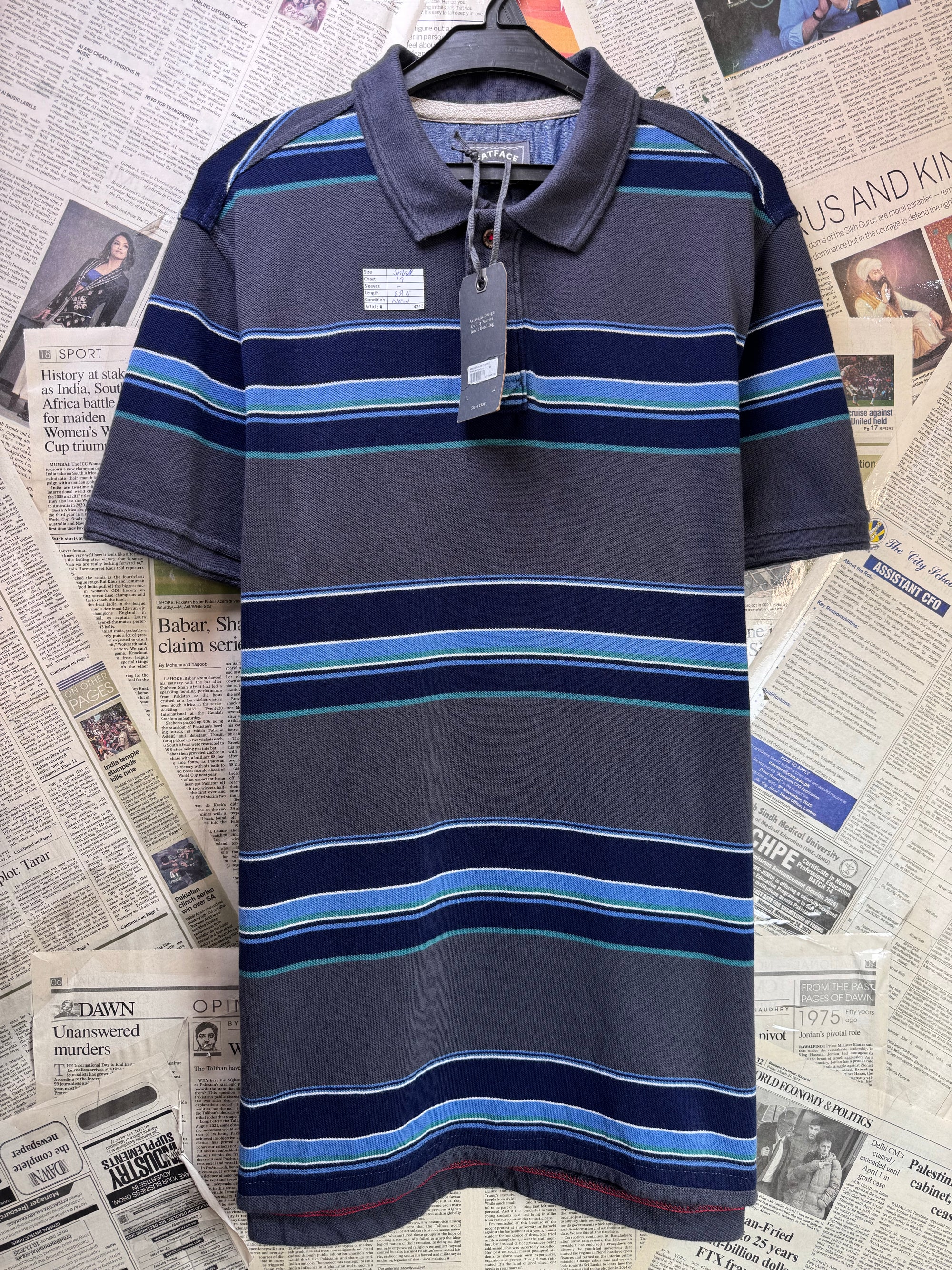 Fatface® Small | Chest: 19" | Grey & Blue | Polo | Cotton - Poly | 4242 - Genuine Maal