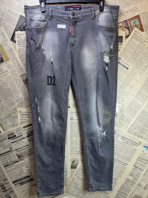 DSQUARED2® Waist: 40" | Stone Grey | Biker Distressed Denim Pants | Cotton - Elastane | 1481 - Genuine Maal