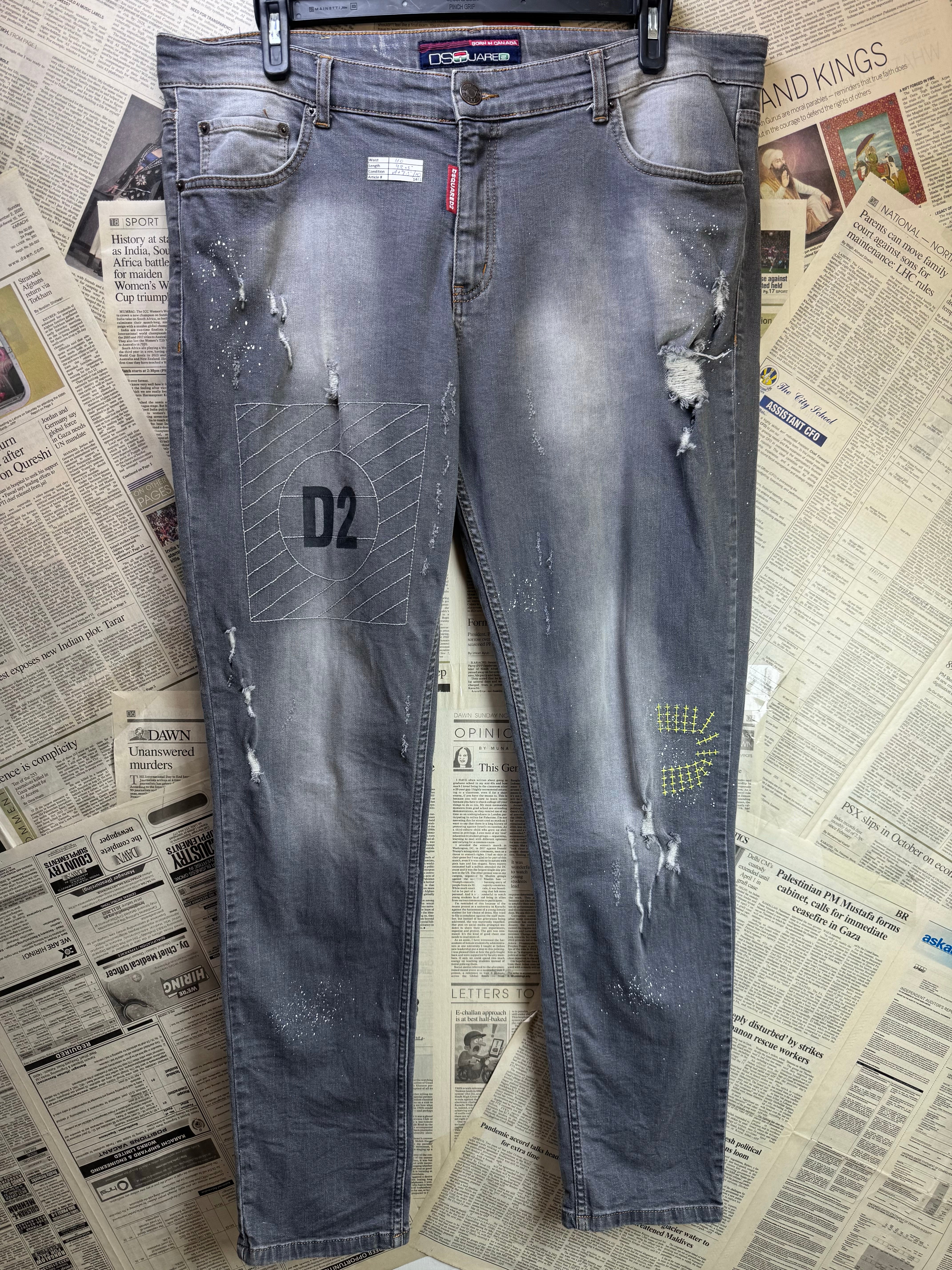 DSQUARED2® Waist: 40" | Stone Grey | Biker Distressed Denim Pants | Cotton - Elastane | 1481 - Genuine Maal