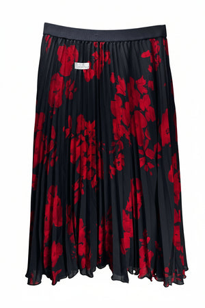 H&M® Waist: 32" | Large - Scale Floral Jet Black and Crimson Red | Midi Skirt | B7 - 3045 - Genuine Maal
