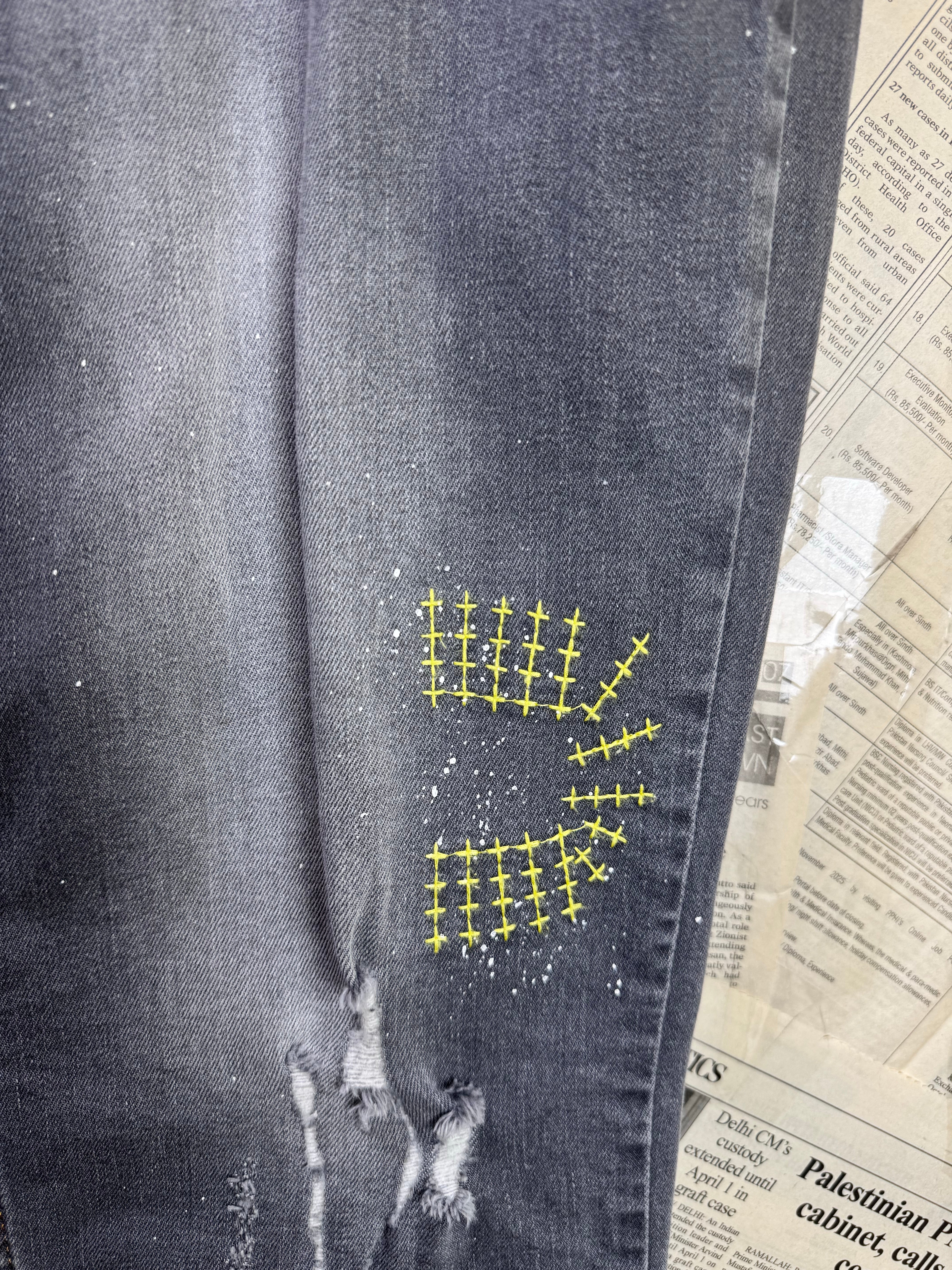 DSQUARED2® Waist: 40" | Stone Grey | Biker Distressed Denim Pants | Cotton - Elastane | 1481 - Genuine Maal