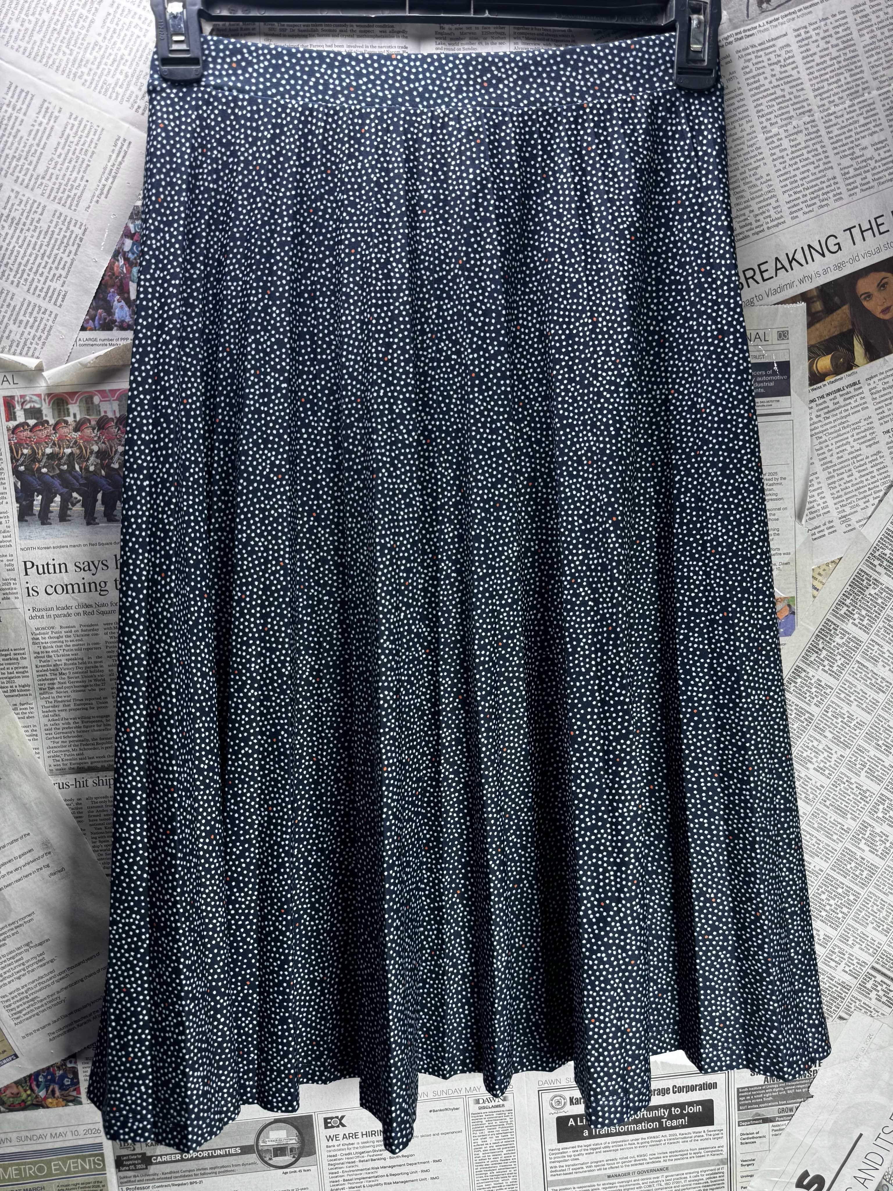 M&S® Waist: 28" | Micro - Polka Dot Navy Blue | Midi Skirt | B7 - 3155 - Genuine Maal
