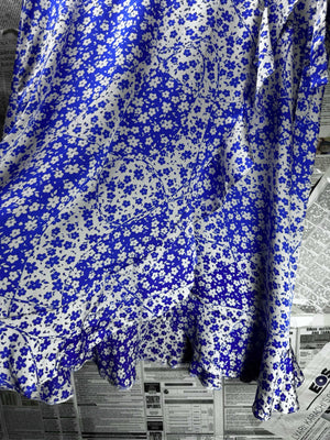 Tu® Waist: 36" to 38" | Ditsy Floral Cobalt Blue and Crisp White | Midi Skirt | B7 - 3152 - Genuine Maal
