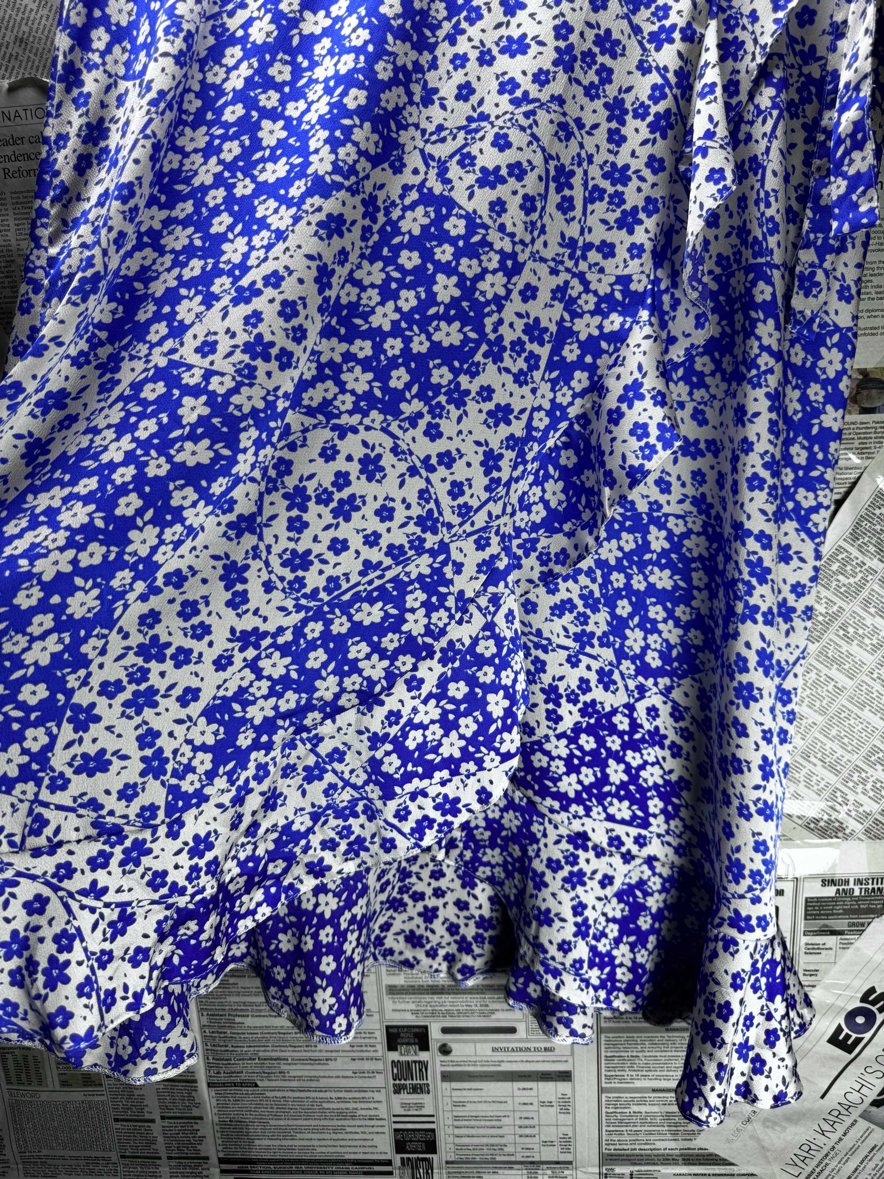 Tu® Waist: 36" to 38" | Ditsy Floral Cobalt Blue and Crisp White | Midi Skirt | B7 - 3152 - Genuine Maal