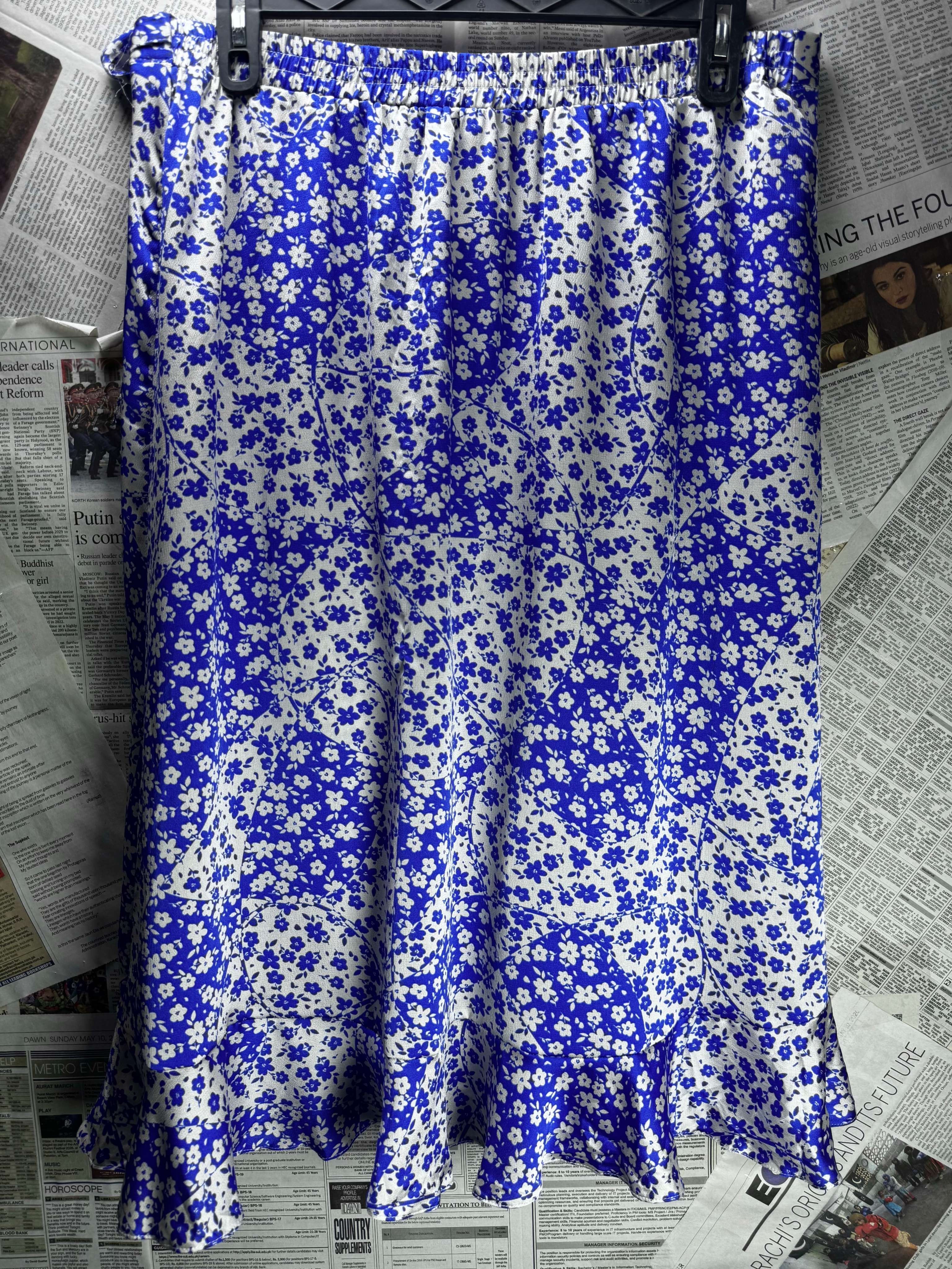 Tu® Waist: 36" to 38" | Ditsy Floral Cobalt Blue and Crisp White | Midi Skirt | B7 - 3152 - Genuine Maal