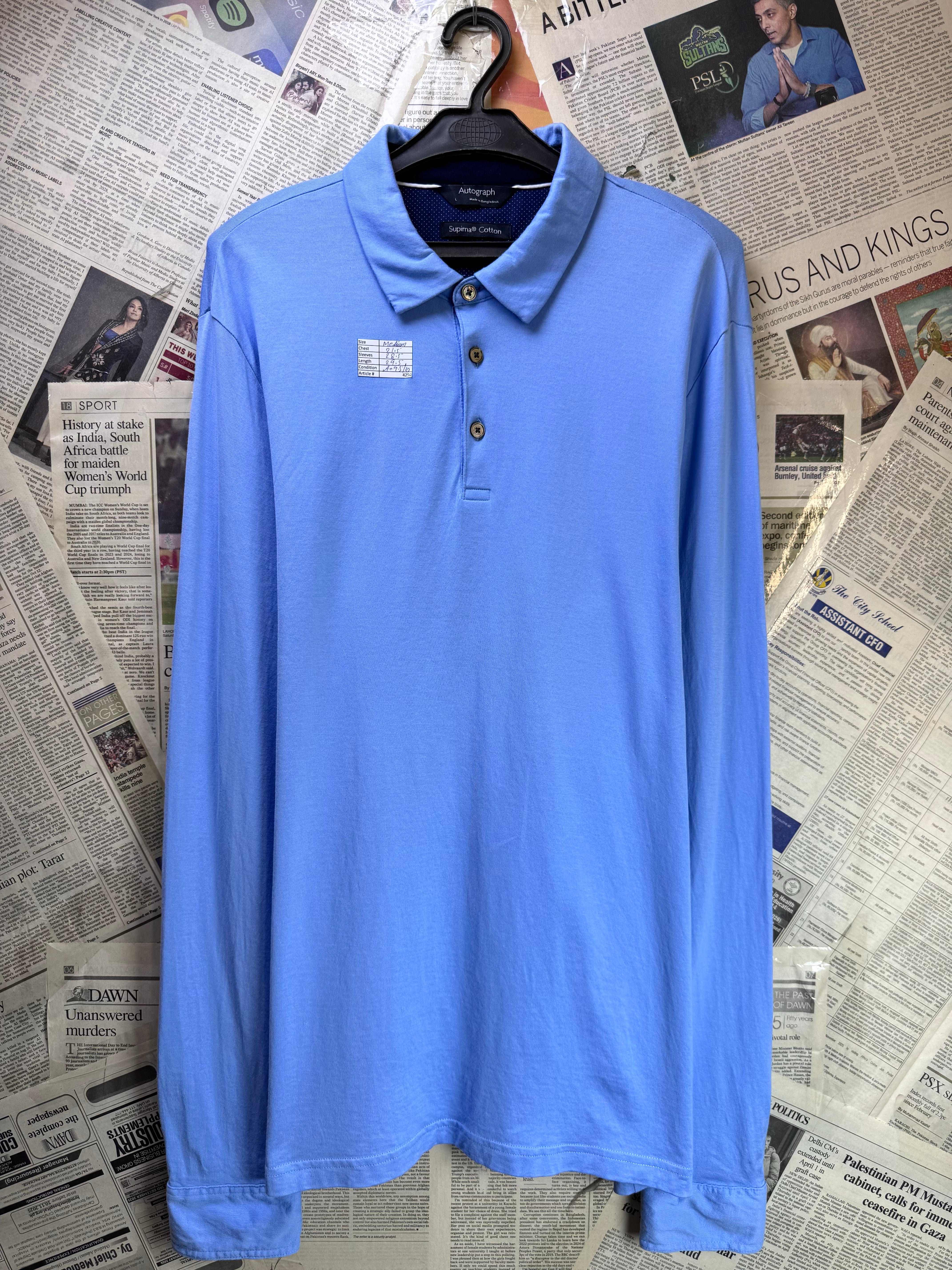 M&S® Medium | Chest: 21.5" | Blue | Fullsleeves Polo | Supima Cotton | 4250 - Genuine Maal