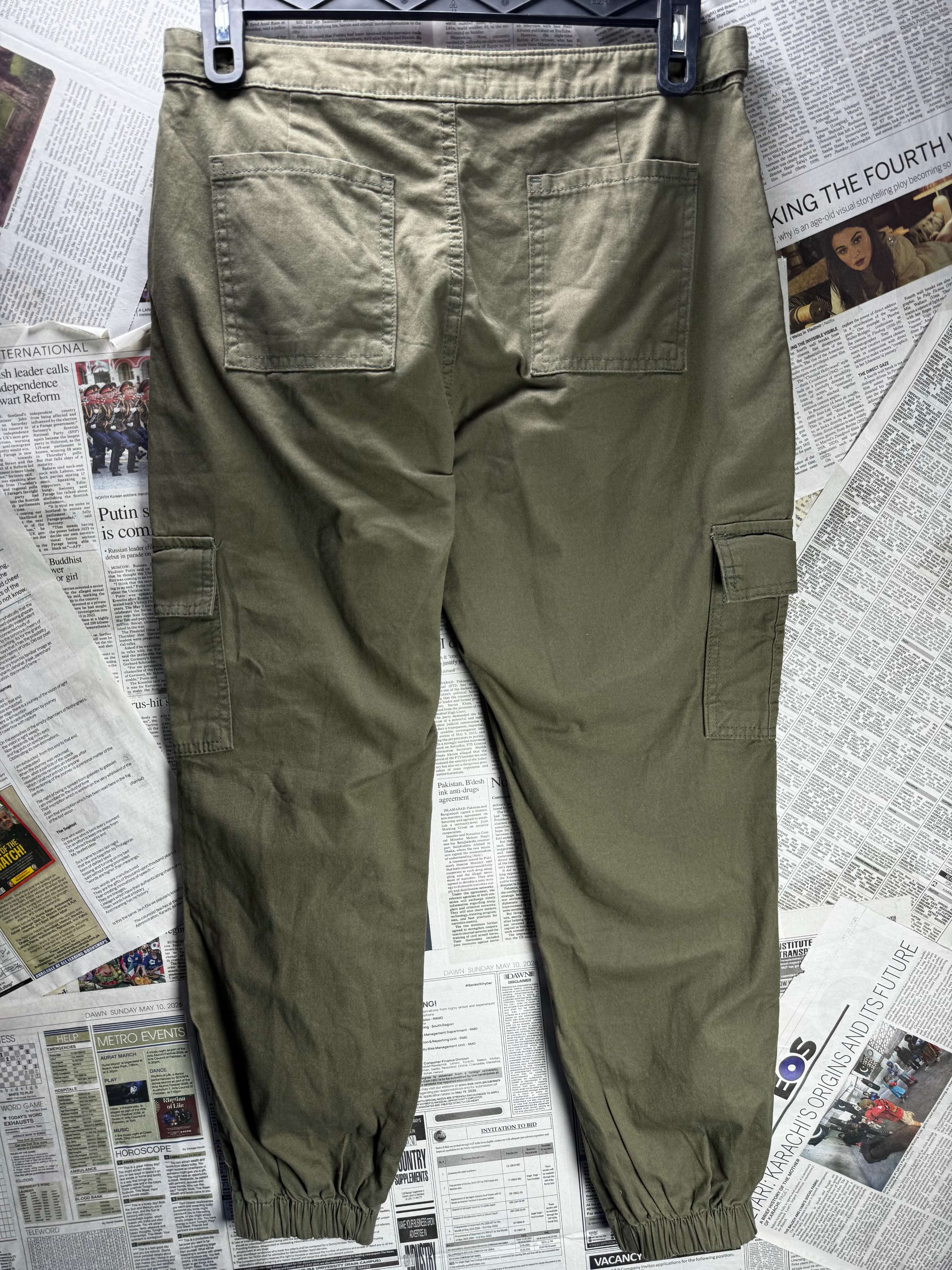 Primark® Waist: 30" | Solid Olive Green | Cargo Trousers | B7 - 3163 - Genuine Maal