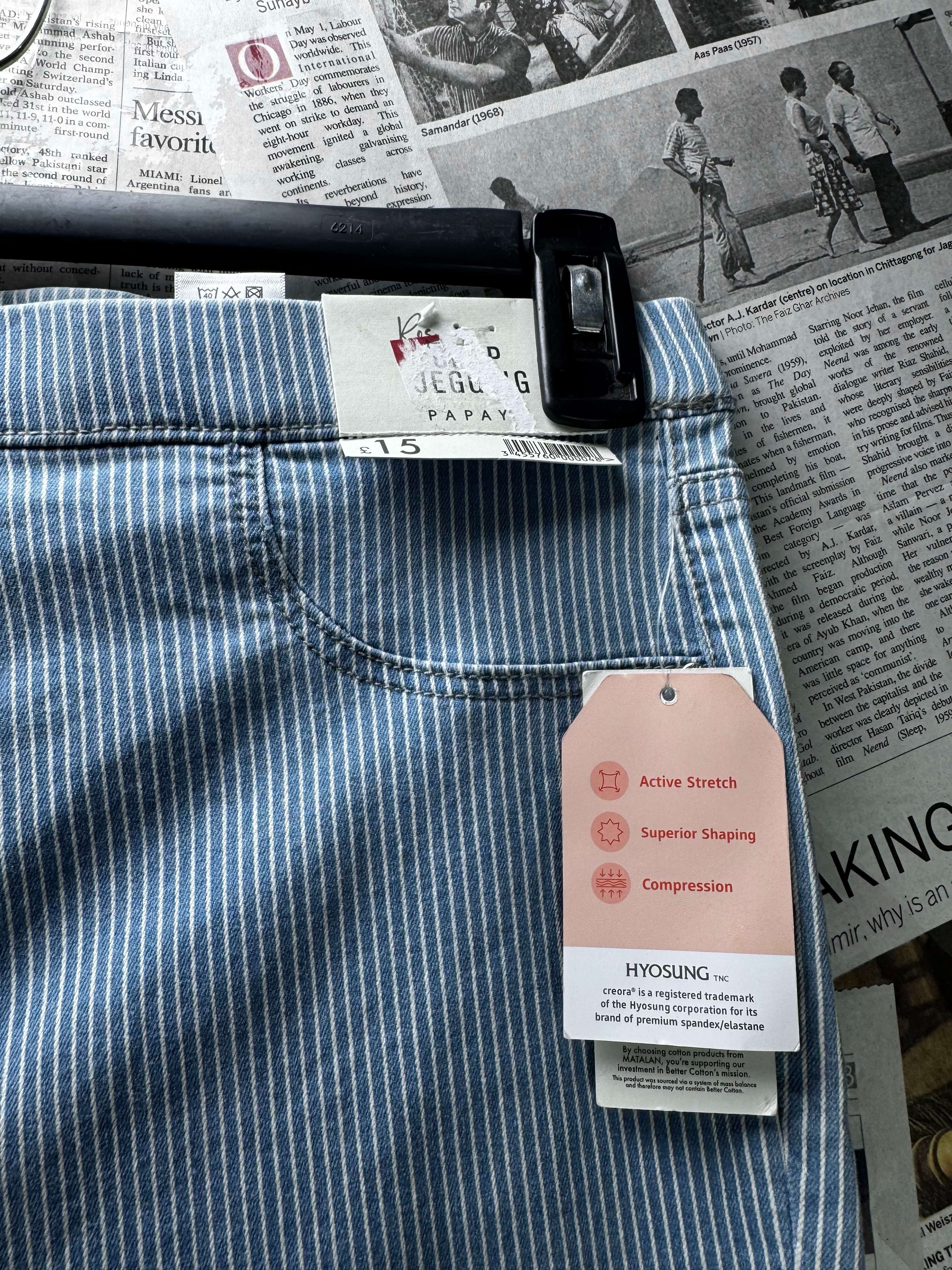 Papaya® Waist: 32" | Hickory Stripe Light Denim Blue and Crisp White | Jegging Pants | Cotton | B7 - 3157 - Genuine Maal