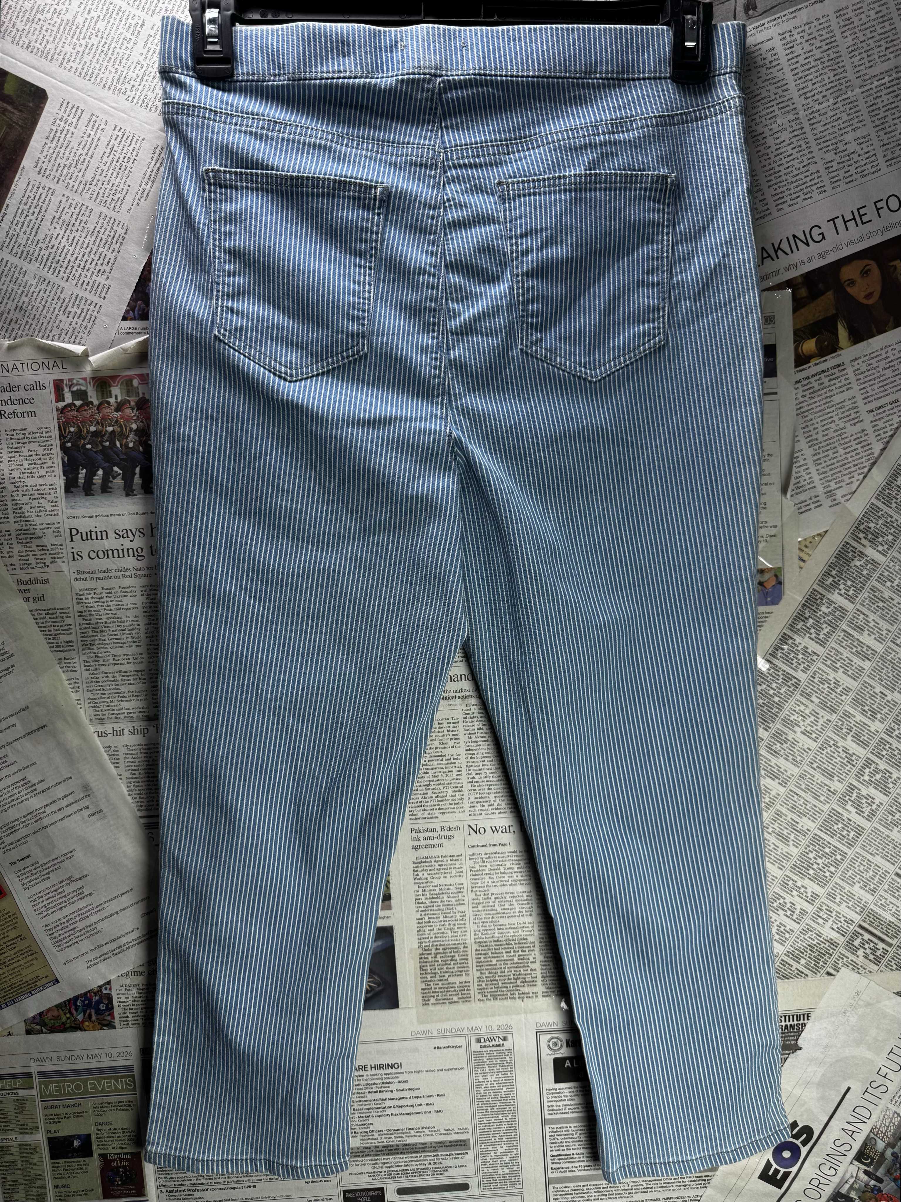 Papaya® Waist: 32" | Hickory Stripe Light Denim Blue and Crisp White | Jegging Pants | Cotton | B7 - 3157 - Genuine Maal