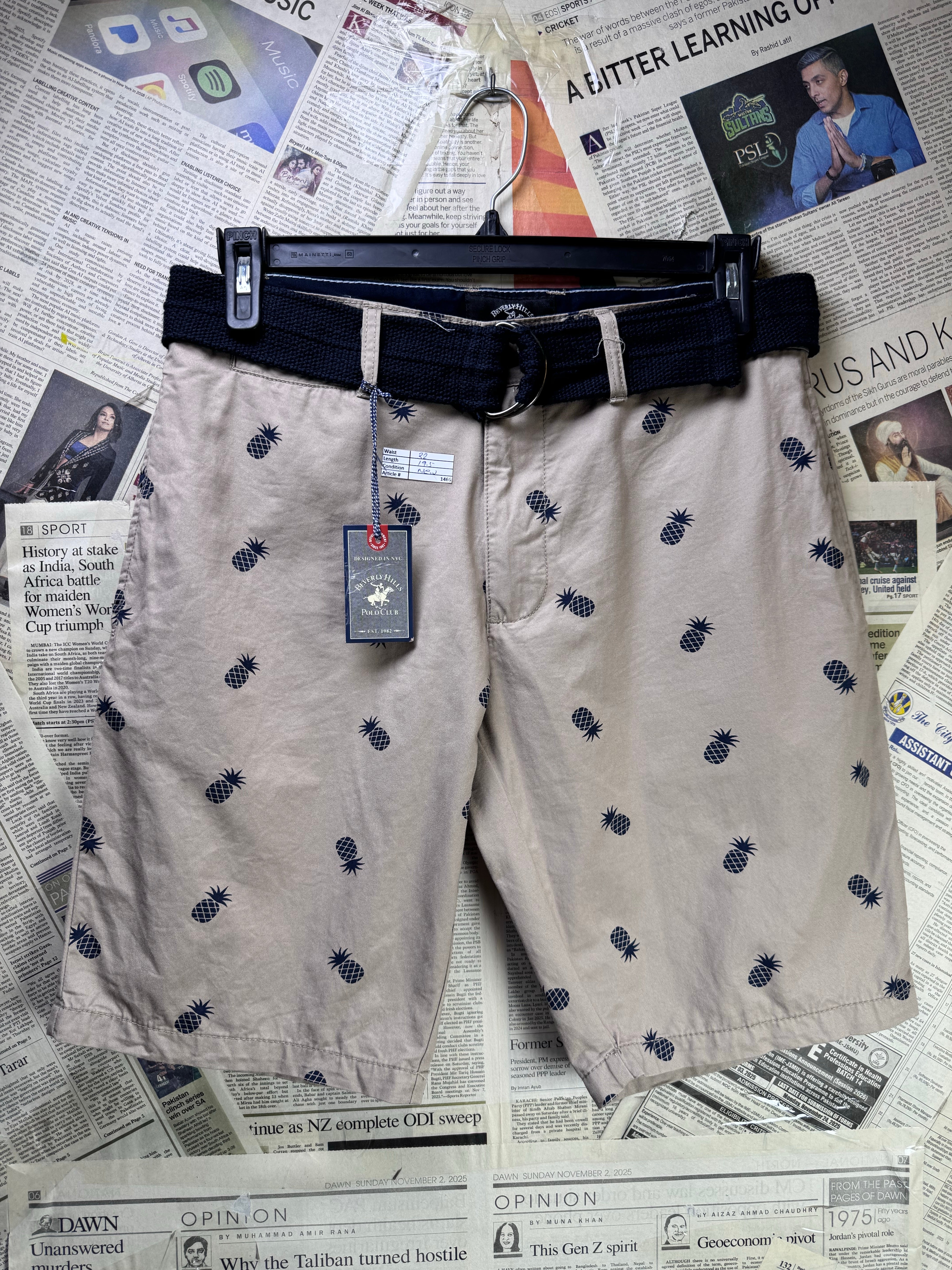 Beverly Hills® Waist: 32" | Brown | Chino Shorts with belt | Cotton | 1466 - Genuine Maal