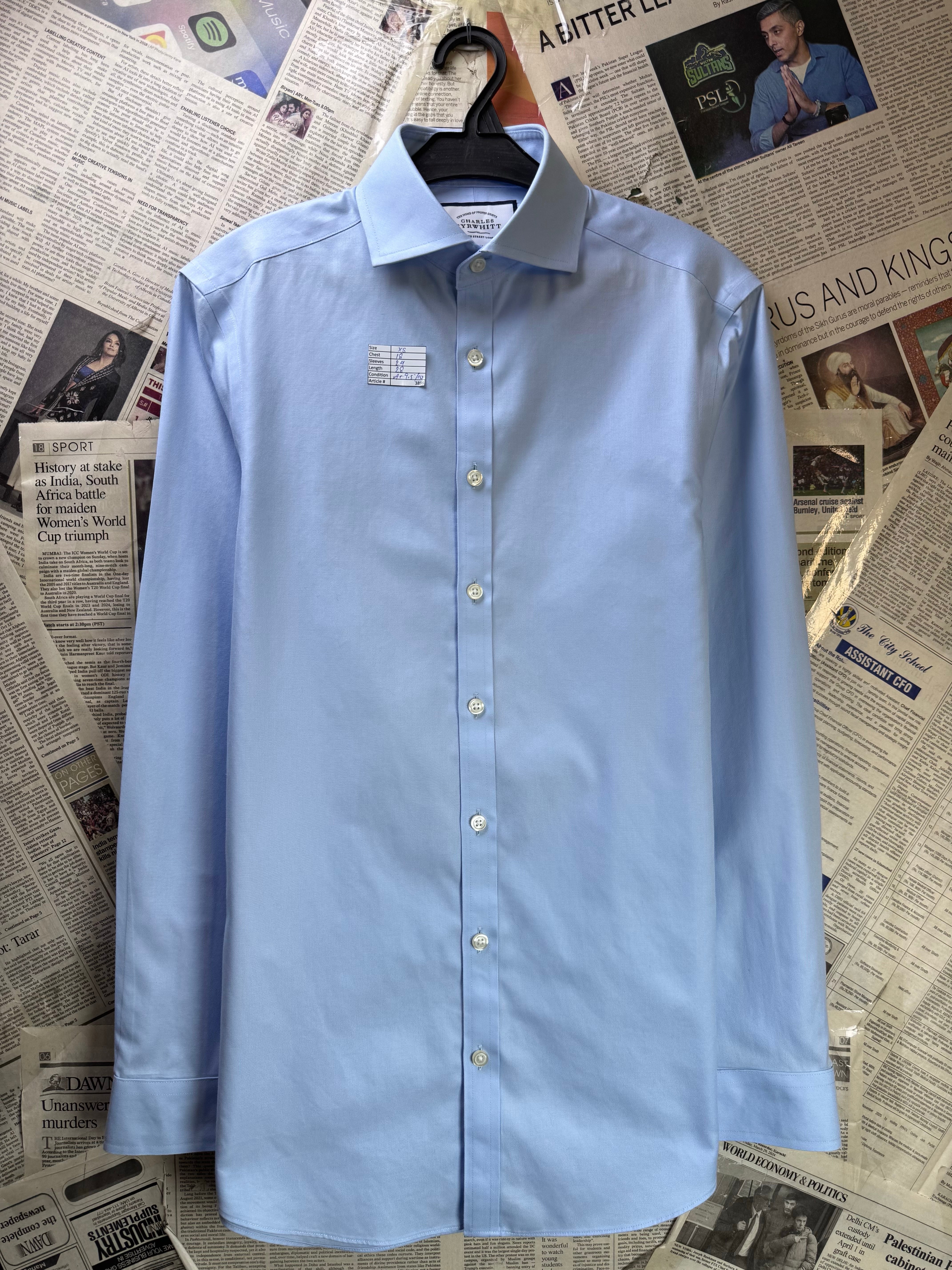 Charles Tyrwhitt® XS | Blue | Chest: 18" | Collat 14" Shirt | Cotton | 3898 - Genuine Maal