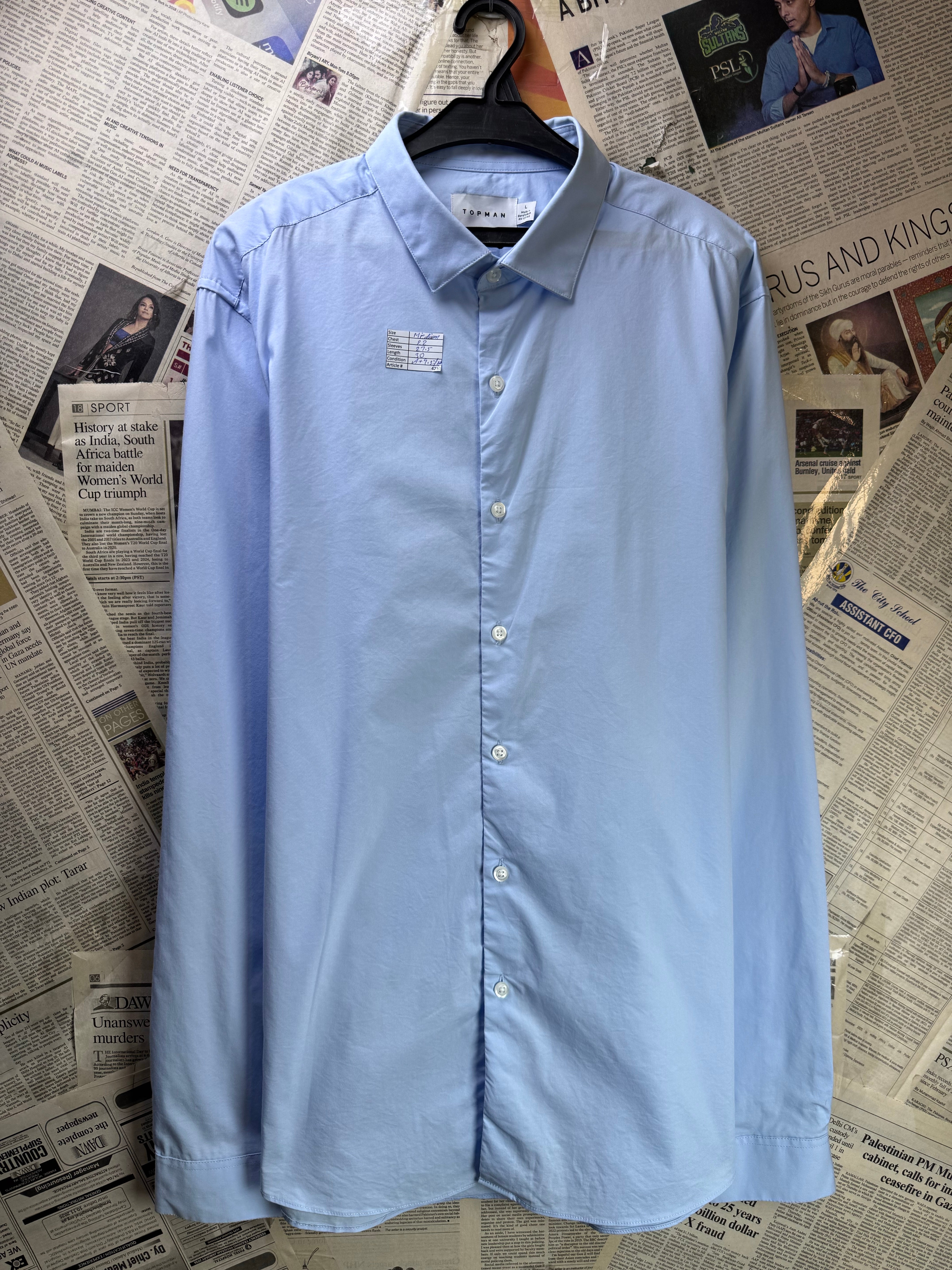 Topman® Medium | Chest: 22" | Blue | Shirt | Cotton - Poly - Elastane | 4230 - Genuine Maal