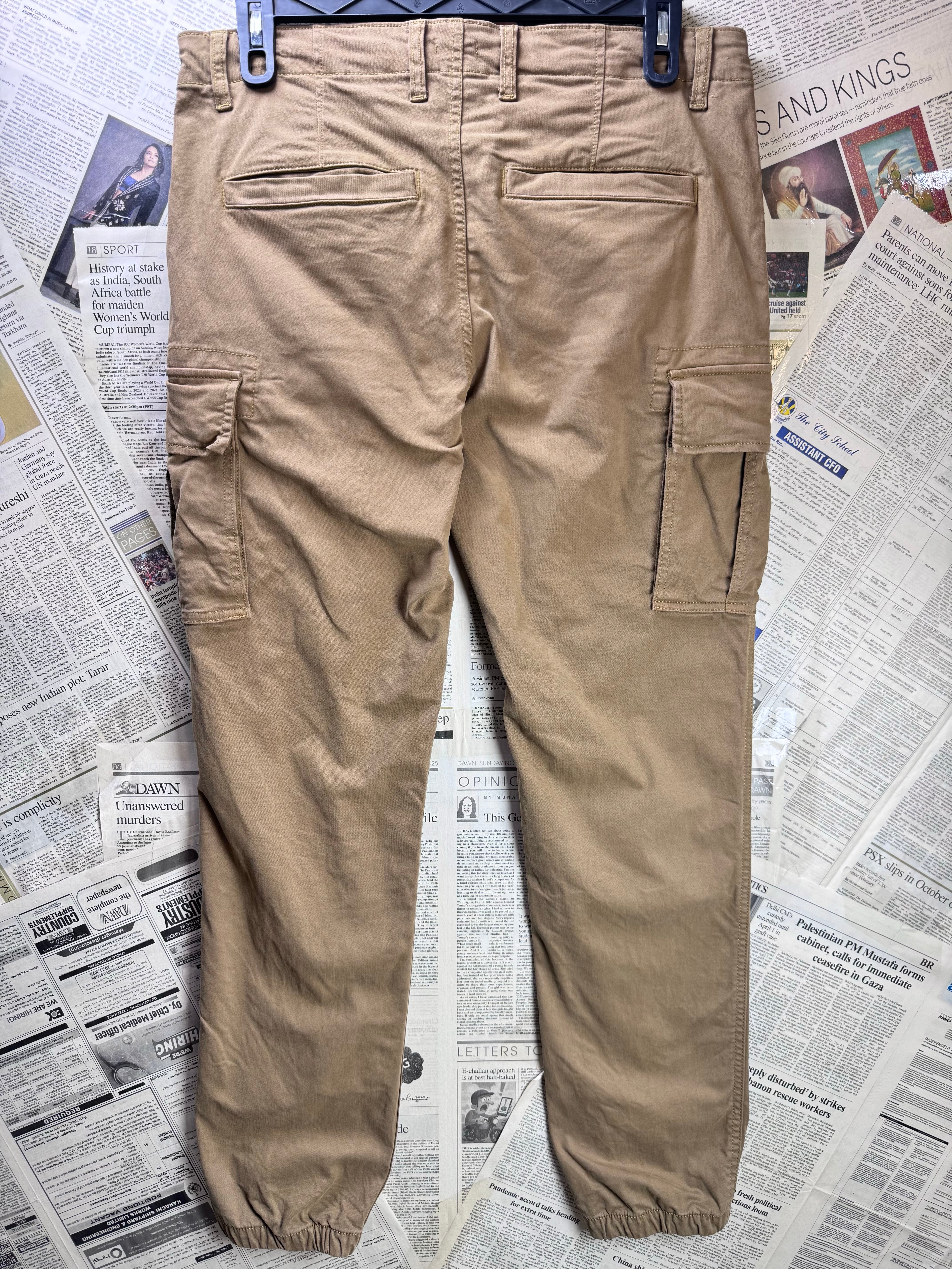 GEMO® Waist: 36" | Khaki | Denim Cargo Trousers | Cotton - Elastane | 1458 - Genuine Maal